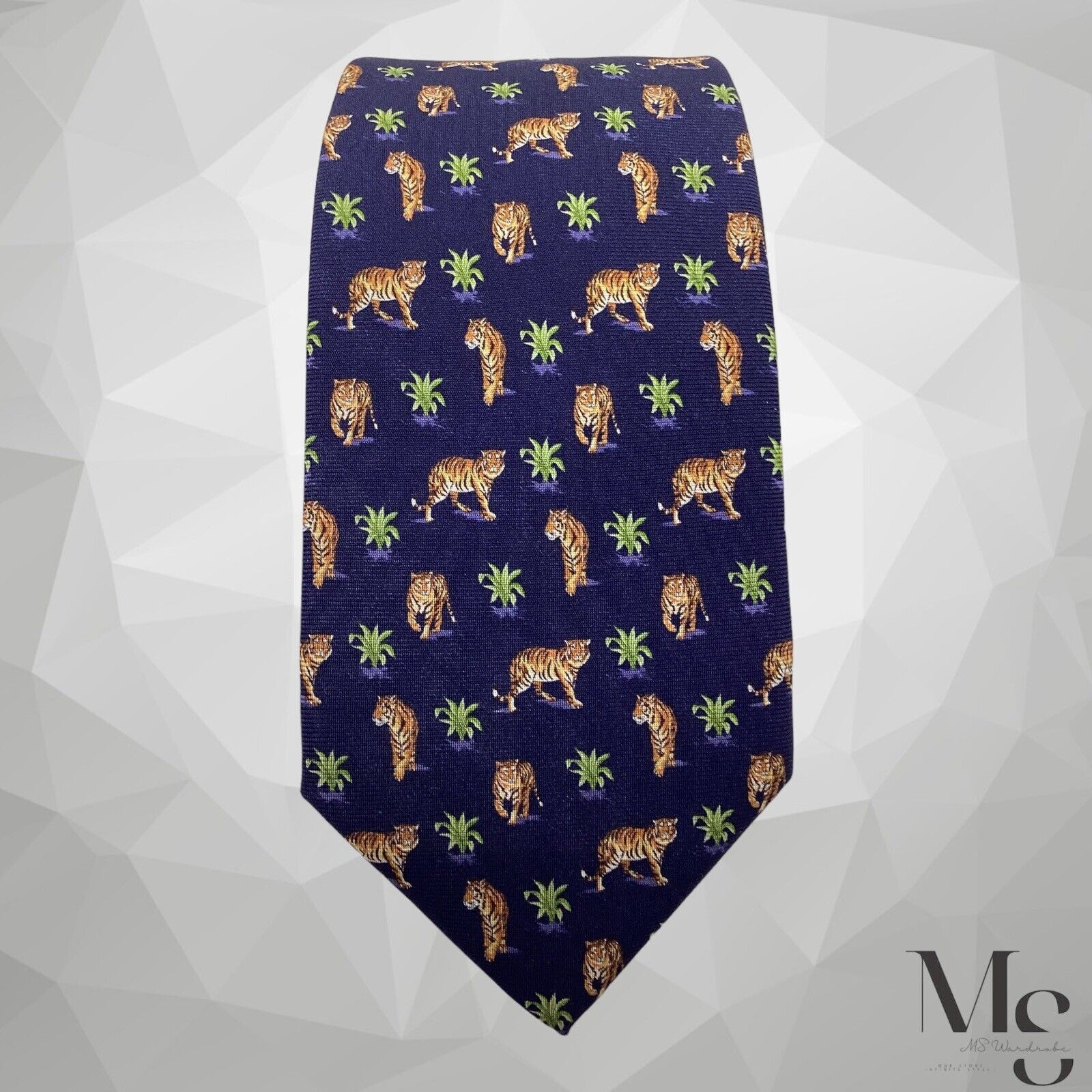 Paul Stuart PAUL STUART Blue Tiger in Bushes Print Silk Tie Made In USA Size ONE SIZE - 3 Thumbnail