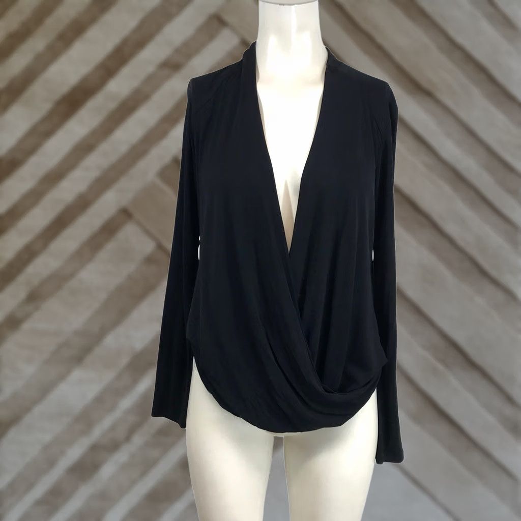 Eileen Fisher Eileen Fisher Petite Black V-Neck Long Sleeve Jersey Wrap Top PS Size S / US 4 / IT 40 - 1 Thumbnail