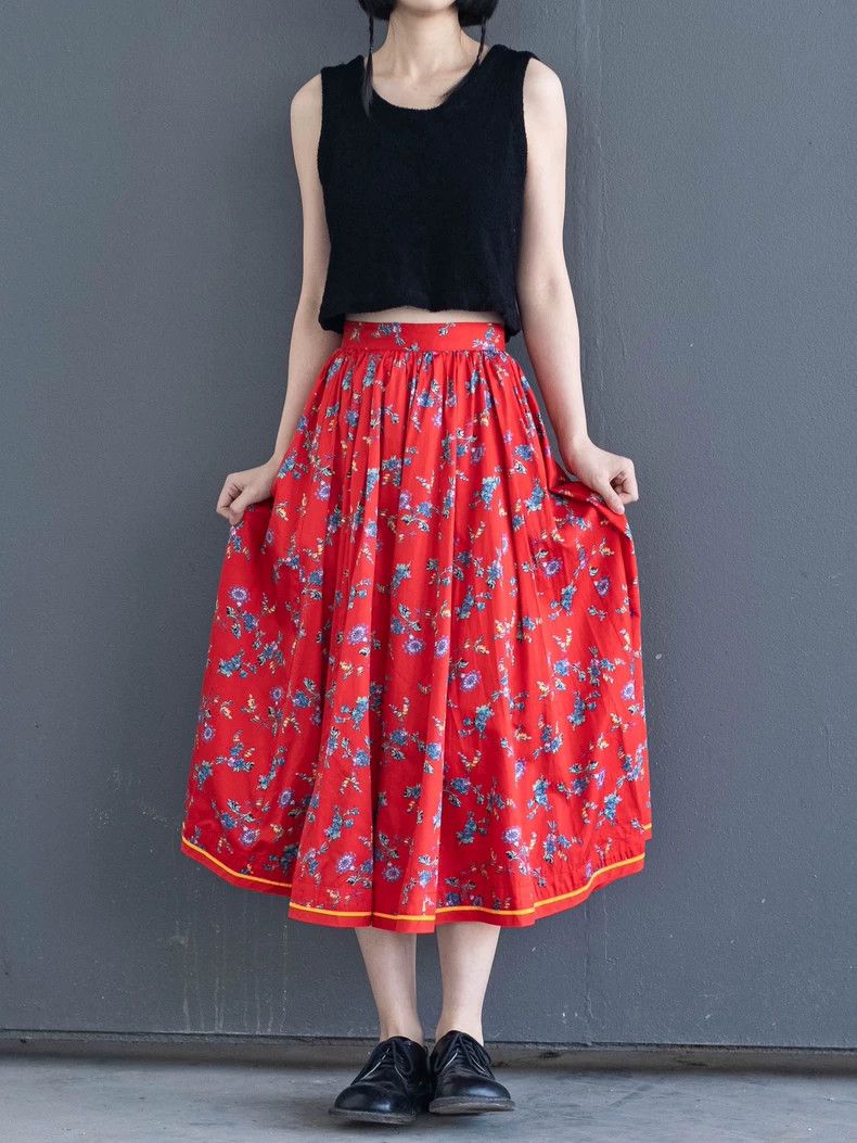 Kenzo KENZO sizeS Red floral big skirt hem half dress vintage Size 24" / US 00 / IT 34 - 1 Thumbnail