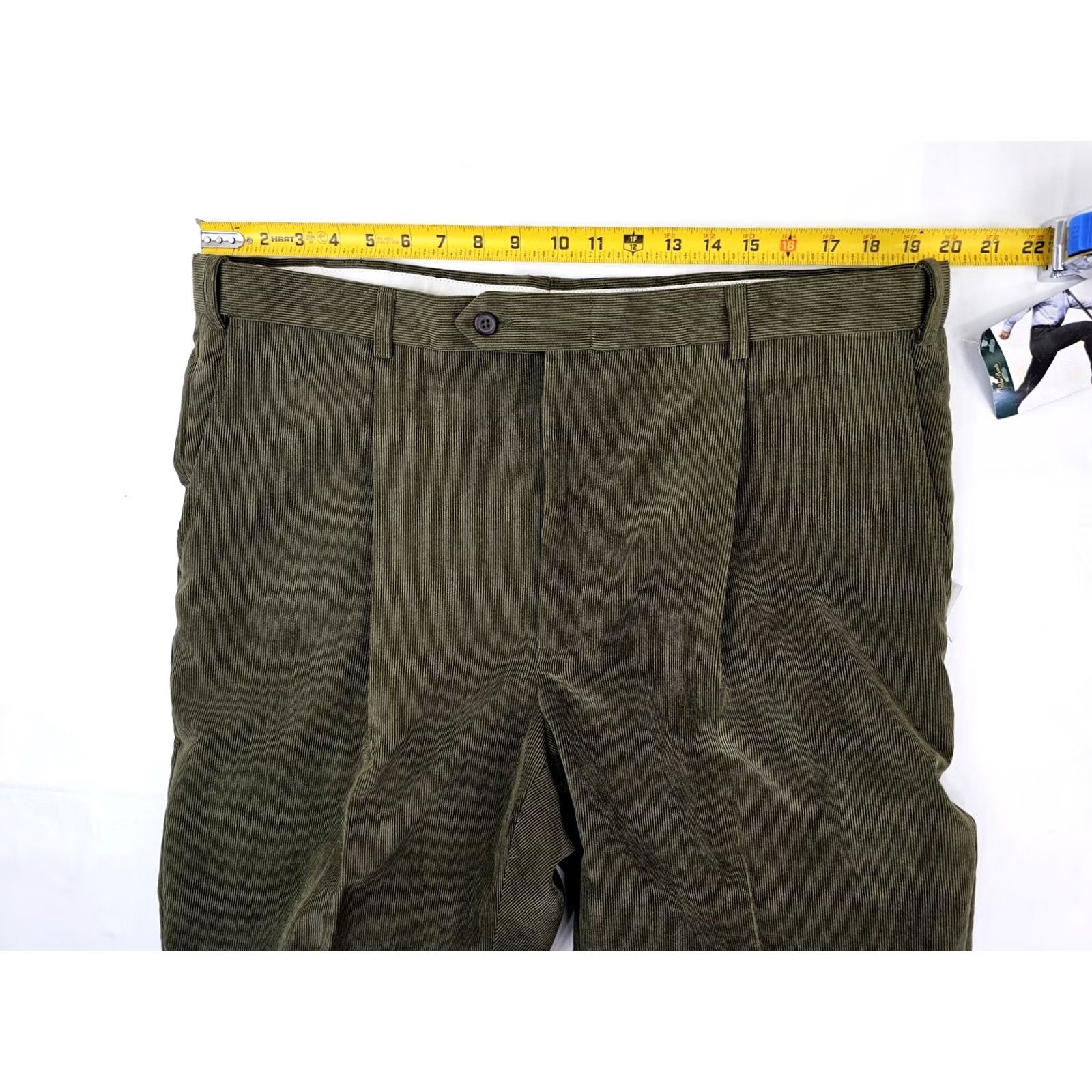 Vintage Palm Beach Reflex Pants Dress Unhemmed Raw Pleated Corduroy Olive Green 40x37 Men Straight Pocket Wool Cotton Size US 40 / EU 56 - 7 Thumbnail