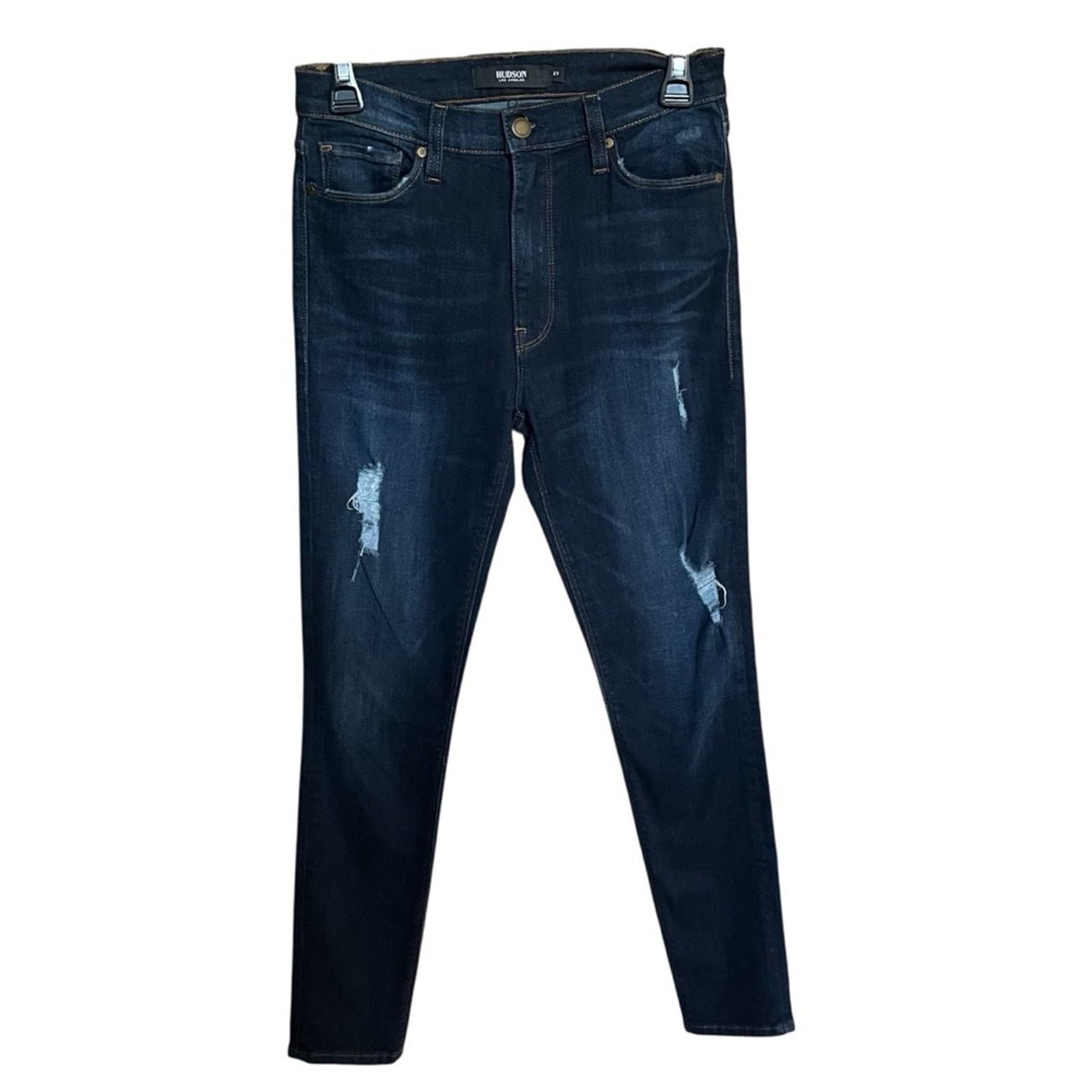 Hudson Hudson Barbara Super Skinny Dark Wash Distressed Jeans Sz 27 Size 27" / US 4 / IT 40 - 1 Thumbnail
