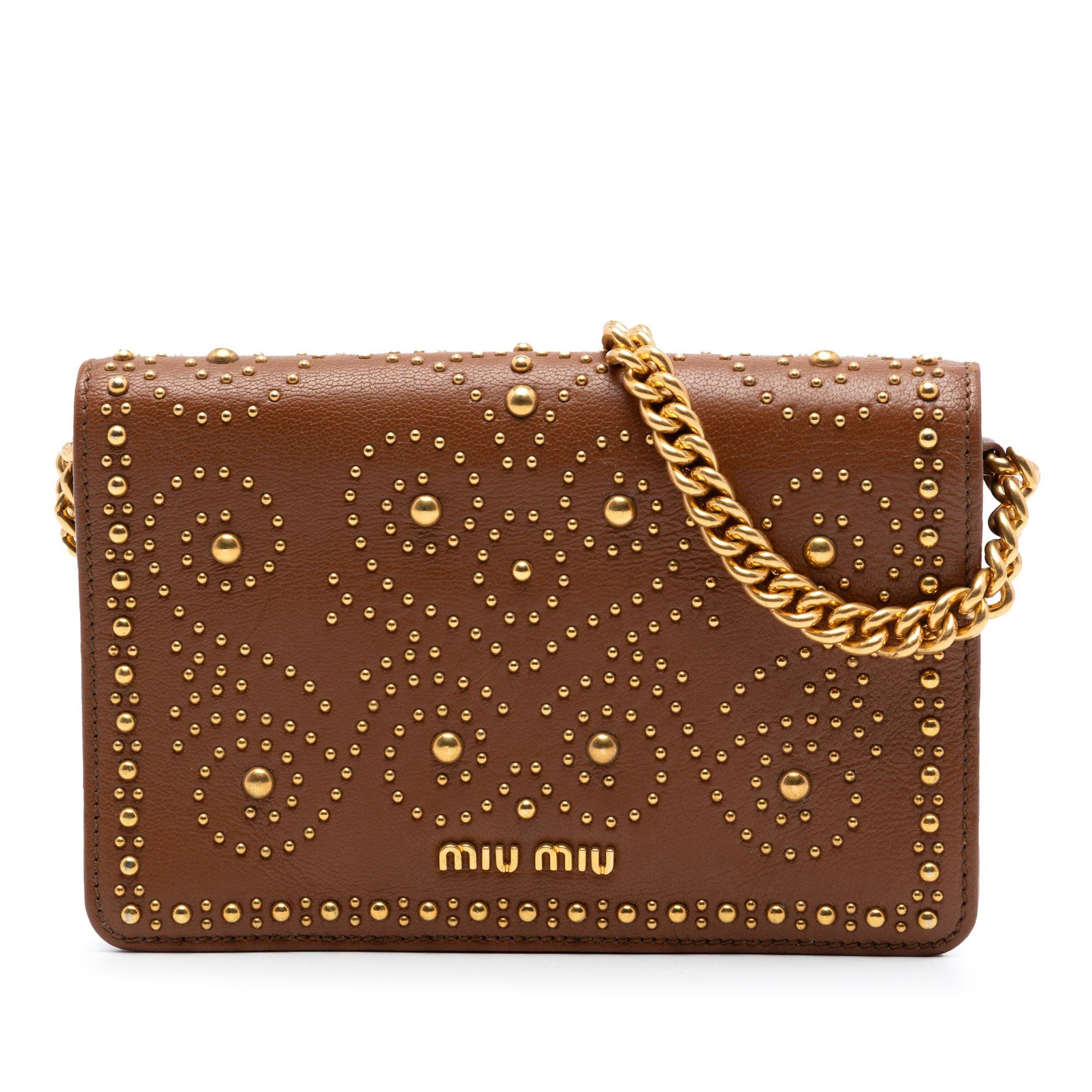 Miu Miu Studded Goatskin Madras Lux Wallet On Chain Size ONE SIZE - 1 Thumbnail