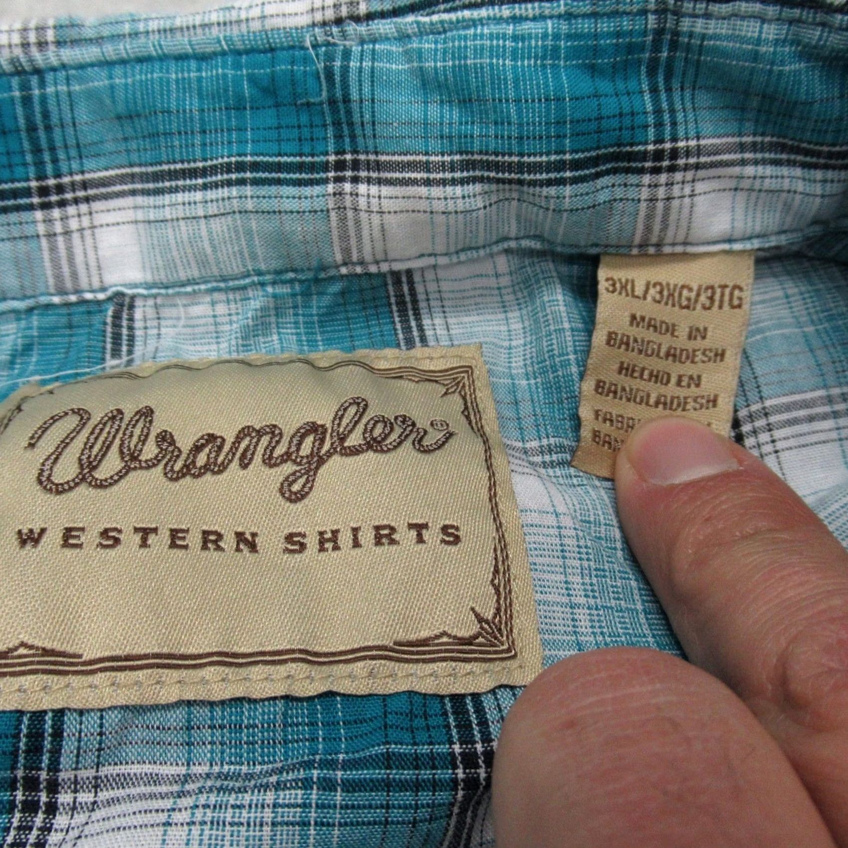 Wrangler Wrangler Western Shirt Mens 3XL Blue Plaid Pockets Short Sleeve Pearl Snap Front Size US XXL / EU 58 / 5 - 4 Thumbnail