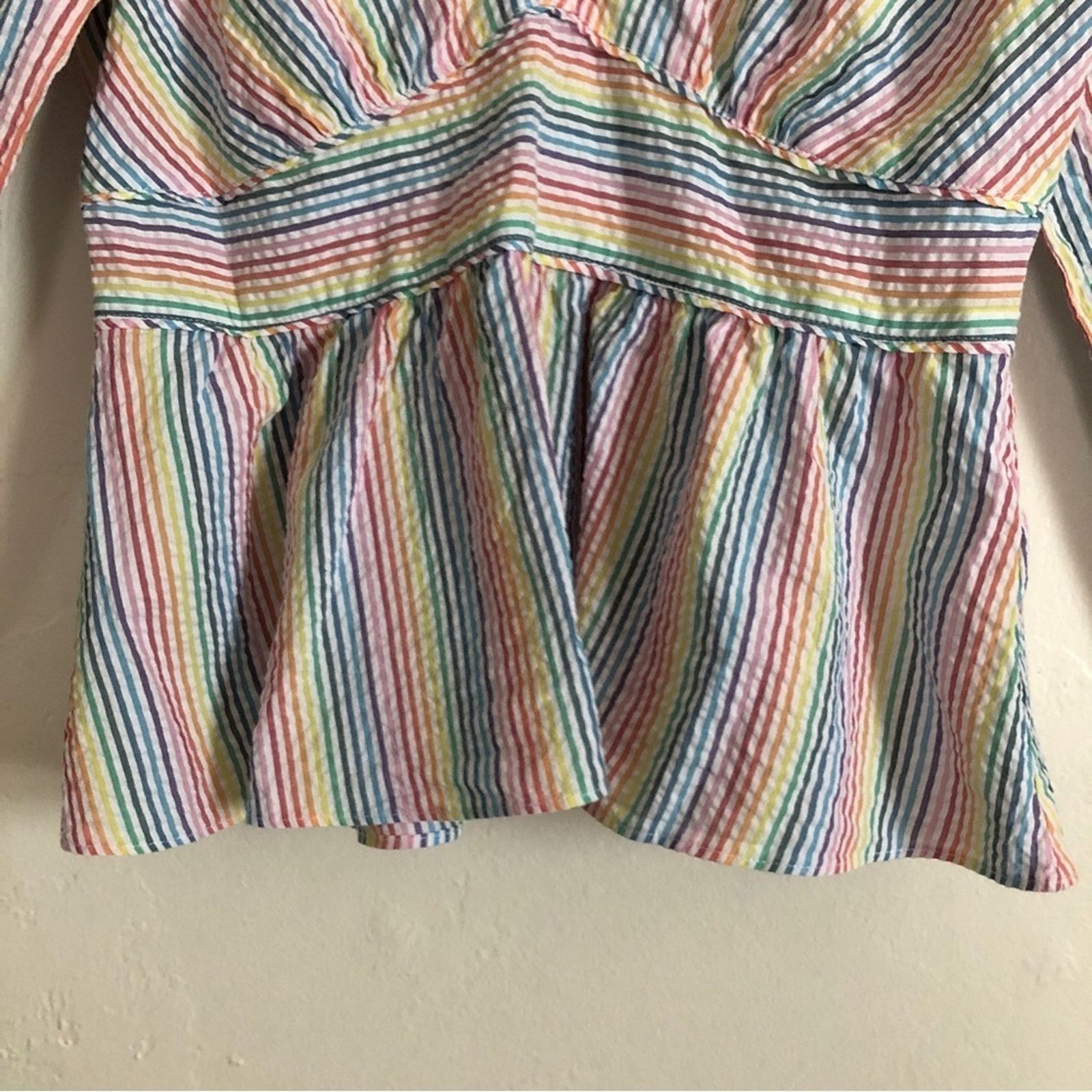 Other Rainbow Striped V-Neck Long Sleeve Peplum Blouse Top Size M / US 6-8 / IT 42-44 - 2 Thumbnail