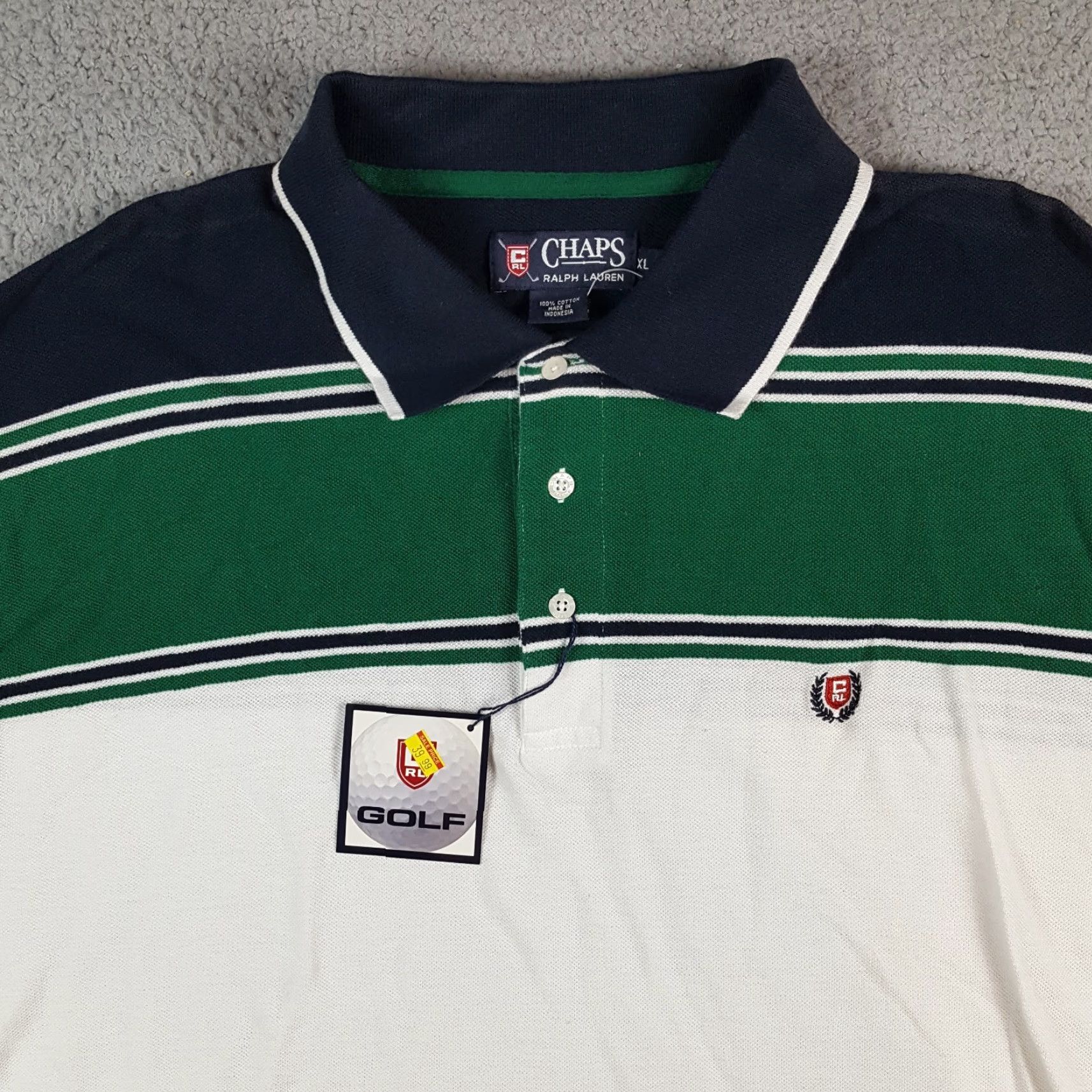 Ralph Lauren VINTAGE Ralph Lauren Polo Shirt Chaps 90s Golf Shield Logo Striped XL Green Men Polo Shirt Size US XL / EU 56 / 4 - 2 Thumbnail