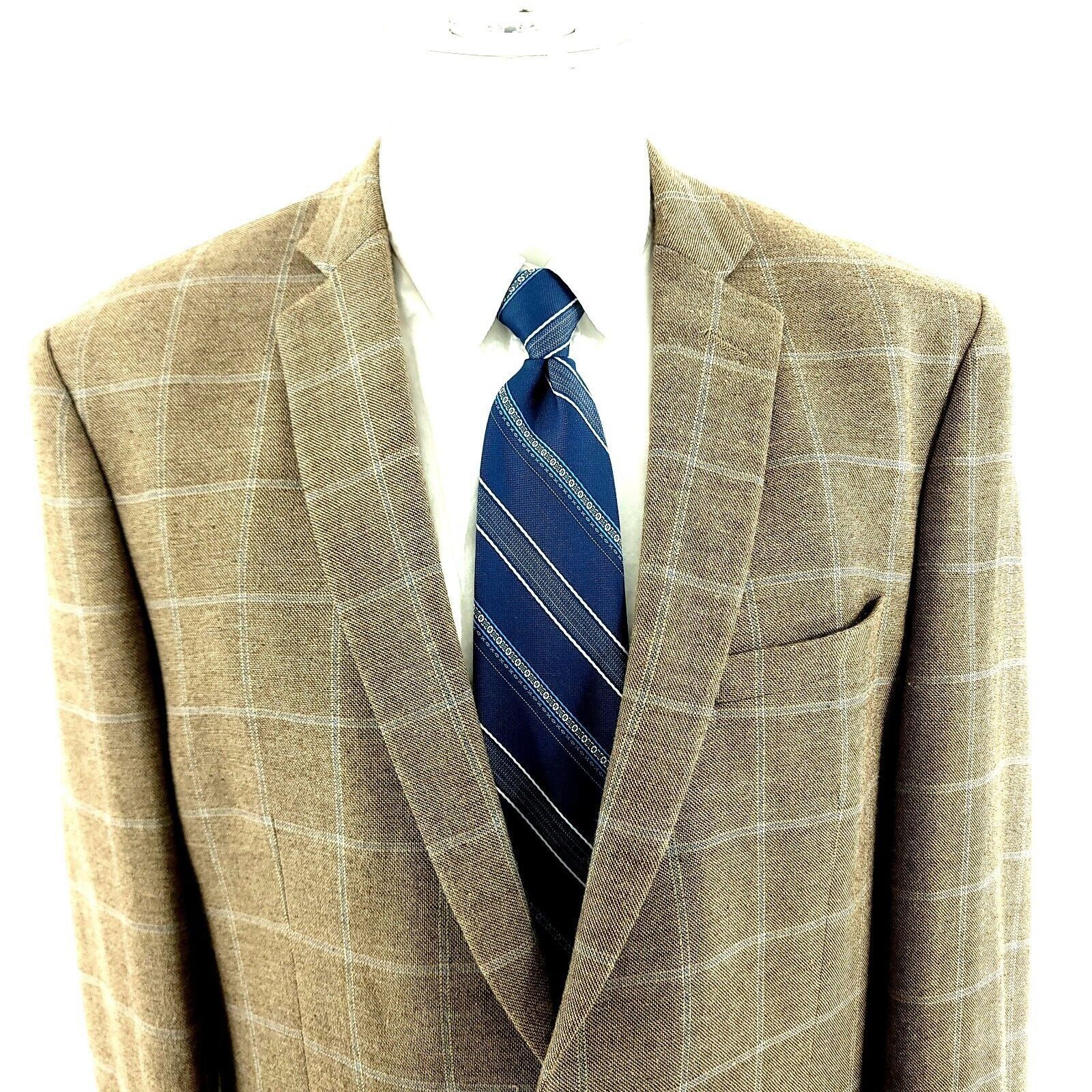 Joseph Abboud Joseph Abboud Silk Bamboo 2 Button Sport Coat Tan Sharkskin Size 40L - 1 Thumbnail