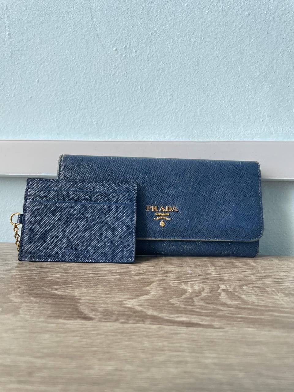 Prada PRADA Blue Saffiano Leather Continental Textured Long Wallet Size ONE SIZE - 1 Thumbnail