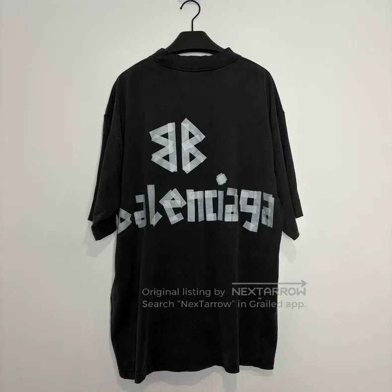 Balenciaga Balenciaga Black and Silver Tape Letter Short Sleeve Size US S / EU 44-46 / 1 - 2 Thumbnail