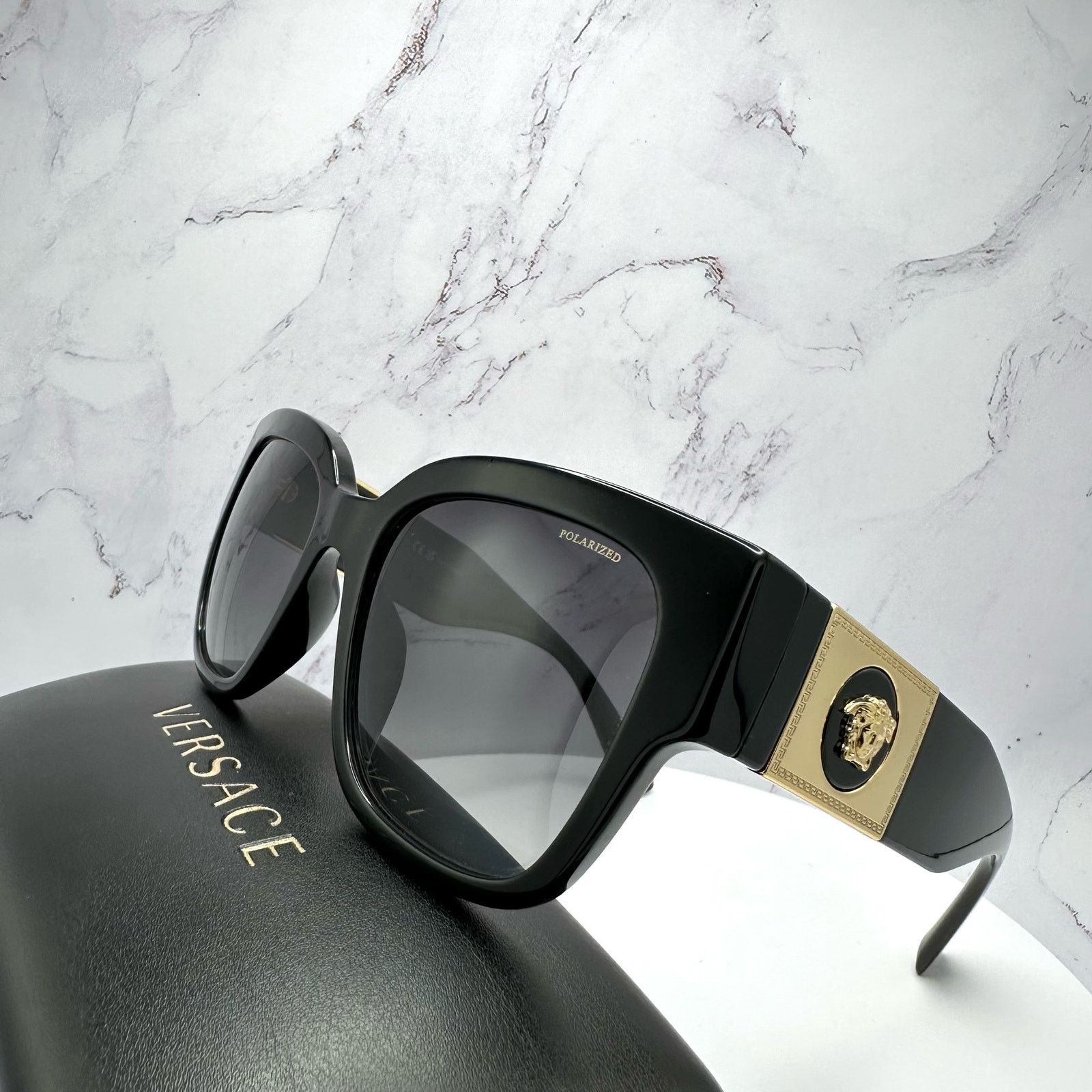 Versace New VERSACE Sunglasses Polarized Black Gold Medusa Square Size ONE SIZE - 20 Thumbnail