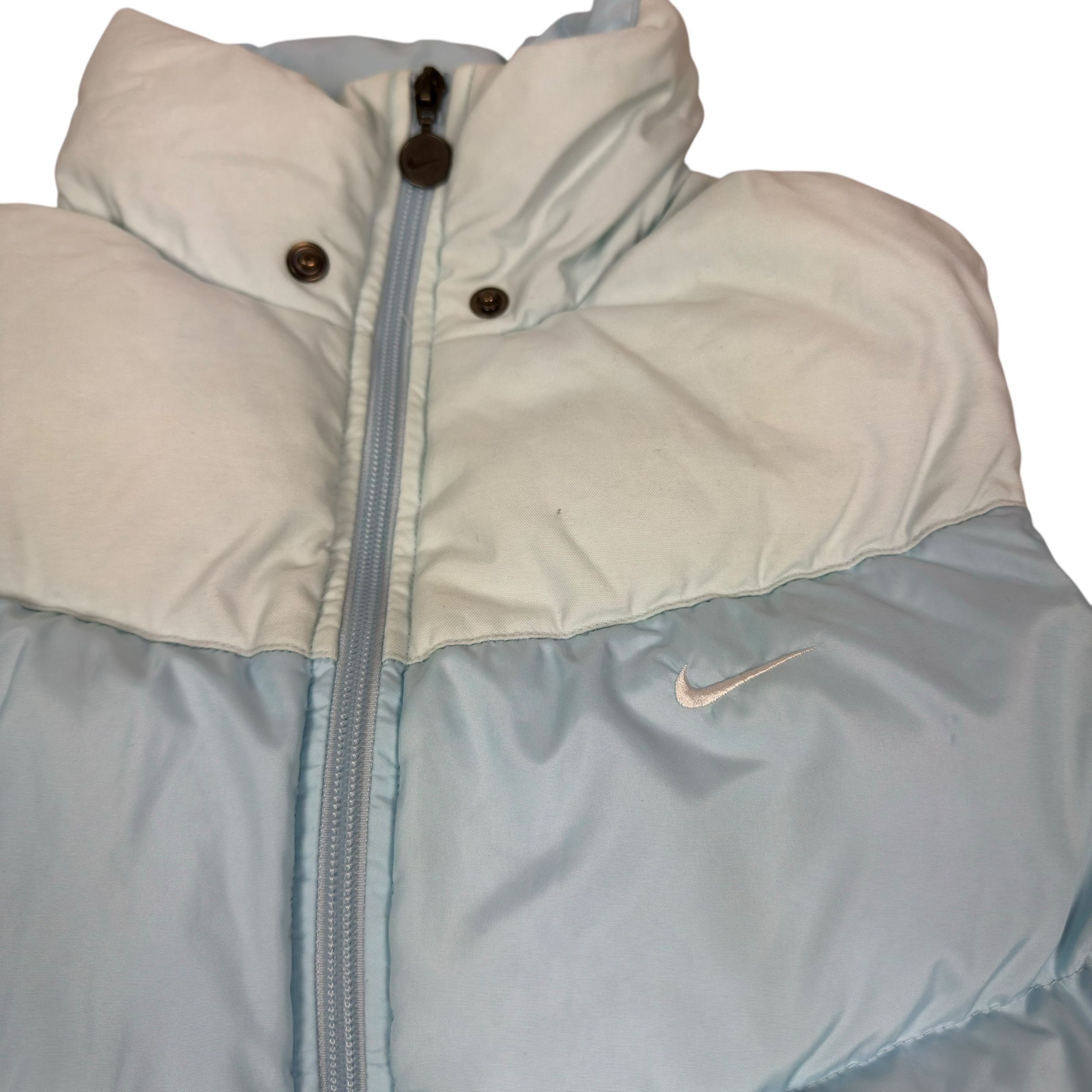 Nike × Vintage Nike Women's Sky Blue Solo Swoosh Full Zip Puffer Vest Large Size L / US 10 / IT 46 - 4 Thumbnail