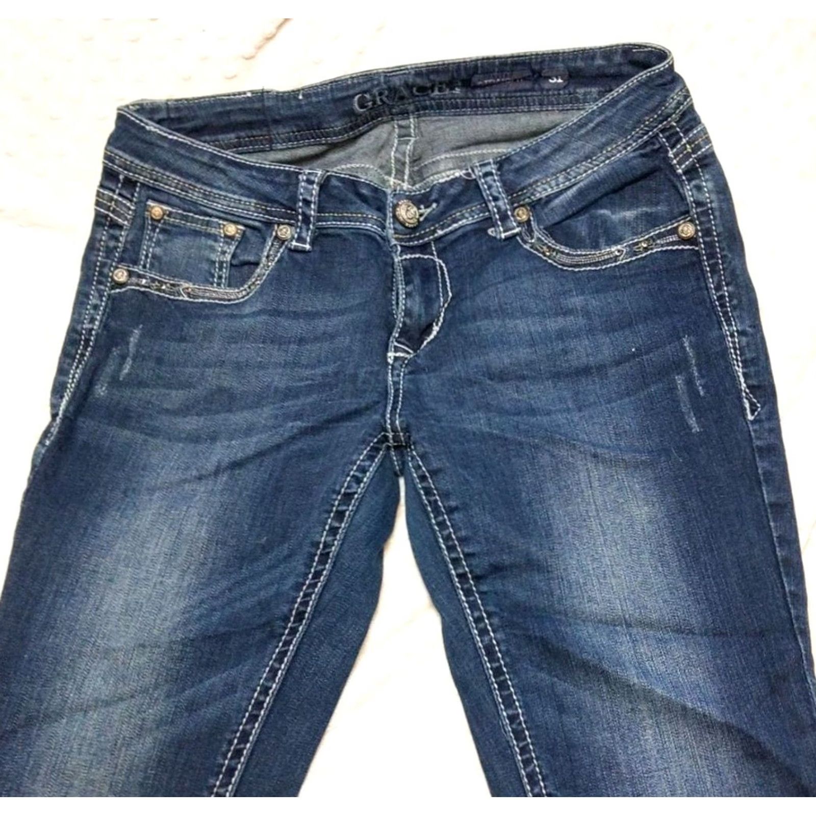 Grace in LA Grace In LA Jeans Women Straight 5-Pocket Denim Blue 31x32 Regular Size Cotton Blend Embroidered Rise Mid Vintage: No Mens Womens Girls Size 24" / US 00 / IT 34 - 4 Thumbnail
