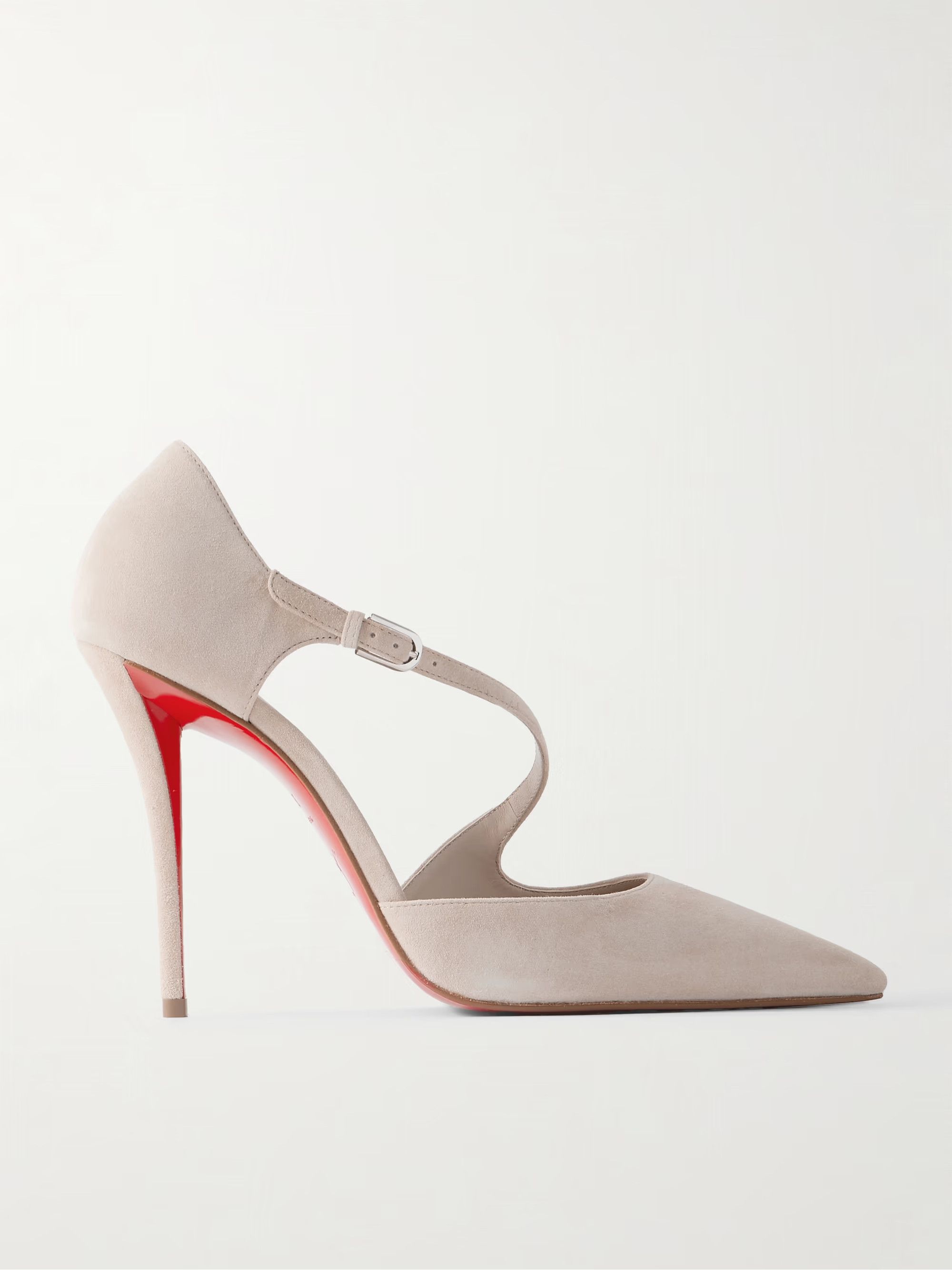 Christian Louboutin Miss Ziggyta 100 Pearl Beige Suede Strap Heel Pump 39.5 Size US 9.5 / IT 39.5 - 8 Thumbnail