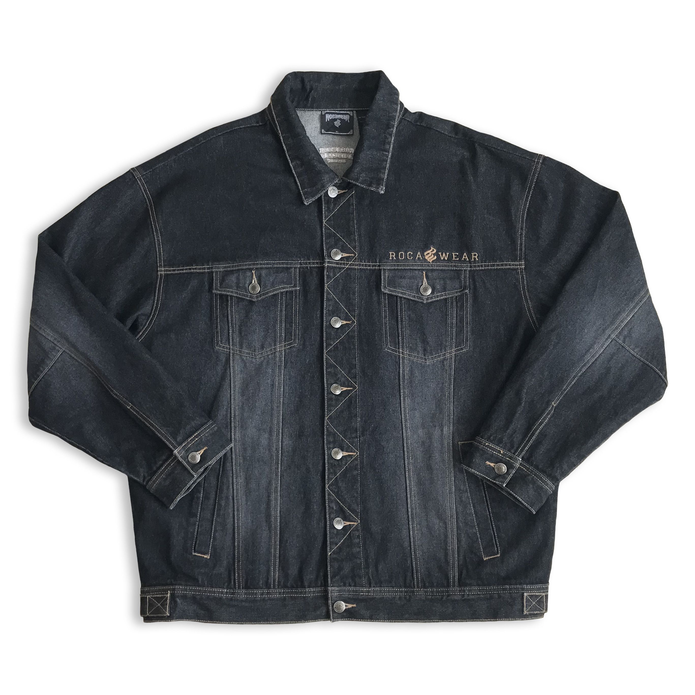 Vintage 90s ROCAWEAR Jacket Denim Jeans Jay Z Rap SAMPLE