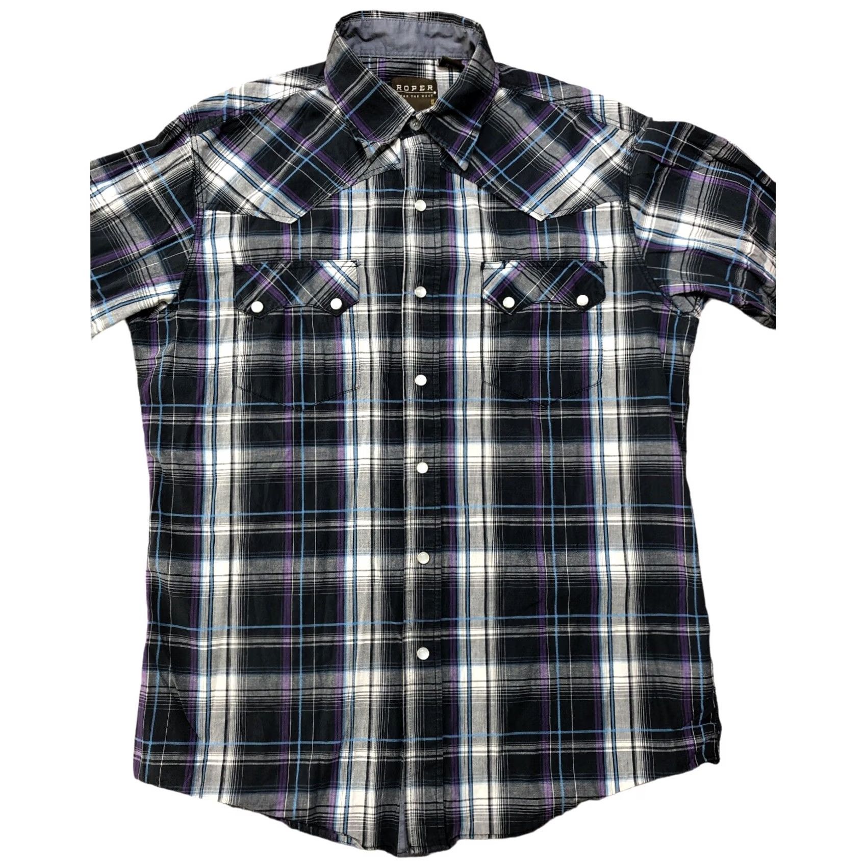 Roper VINTAGE Roper Plaid Western Pearl Snap Shirt Mens Medium Black Purple Cowboy Size US M / EU 48-50 / 2 - 2 Thumbnail