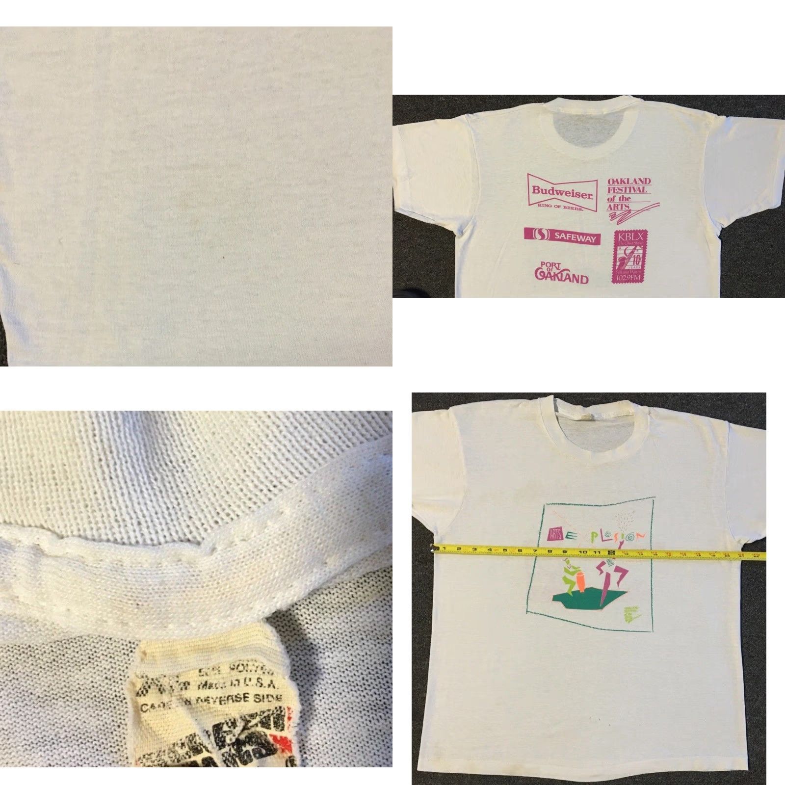 Budweiser VINTAGE Oakland Art Explosion Faded Abstract Shirt S White 80s 90s Grunge Surf Beer USA Size US S / EU 44-46 / 1 - 10 Thumbnail