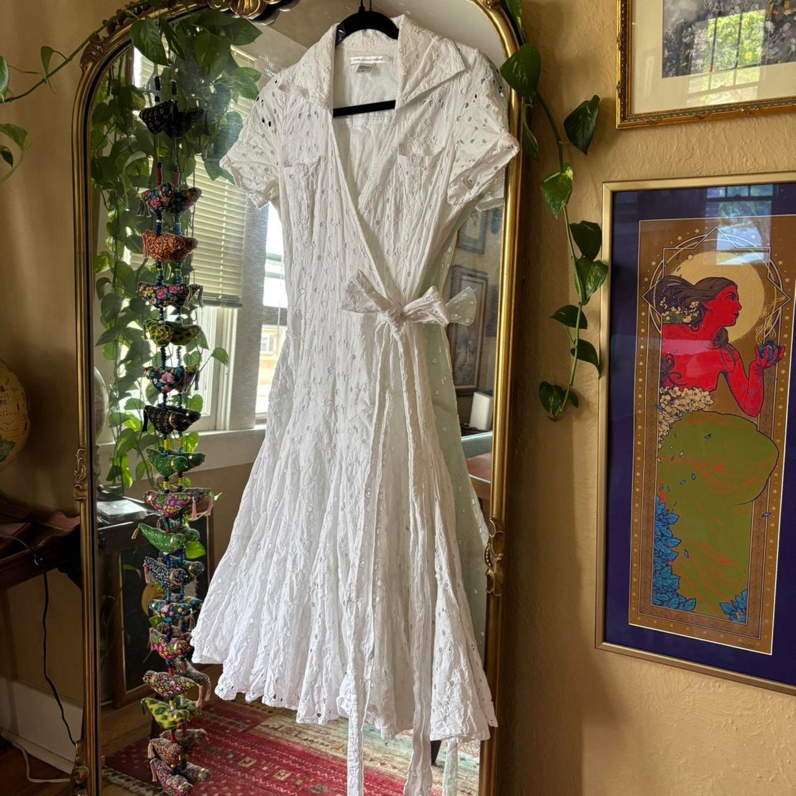Diane von Furstenberg Diane von Furstenberg White Eyelet Wrap Dress 6 Cotton Size M / US 6-8 / IT 42-44 - 3 Thumbnail