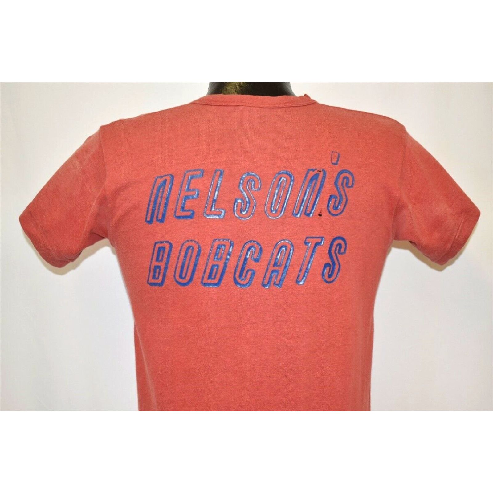 image of Vintage 50S Nelson's Bobcats Distressed Red Russell Southern Co. T-Shirt Small S in White, Men's