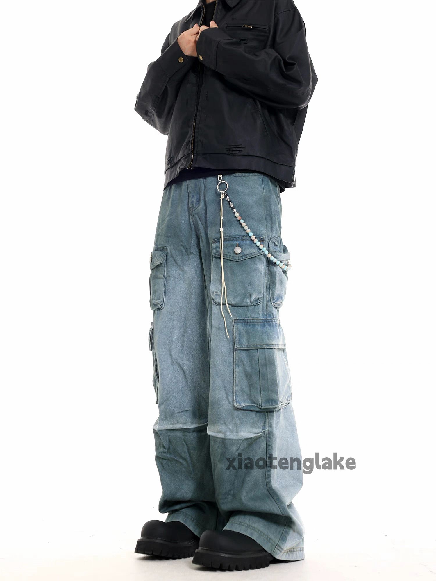 washed faded military tie dye hiphop loose baggy cargo jeans