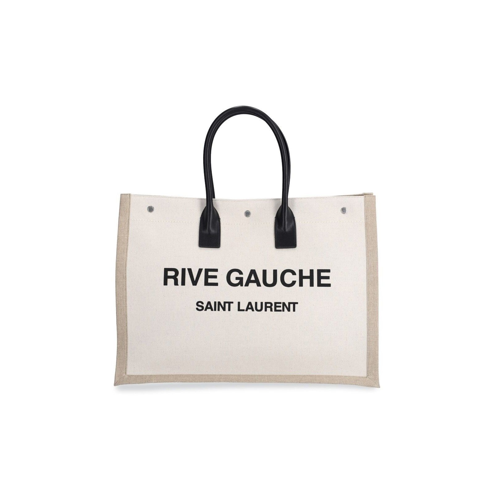 SAINT LAURENT Rive Gauche Natural/Black Linen Tote Bag New