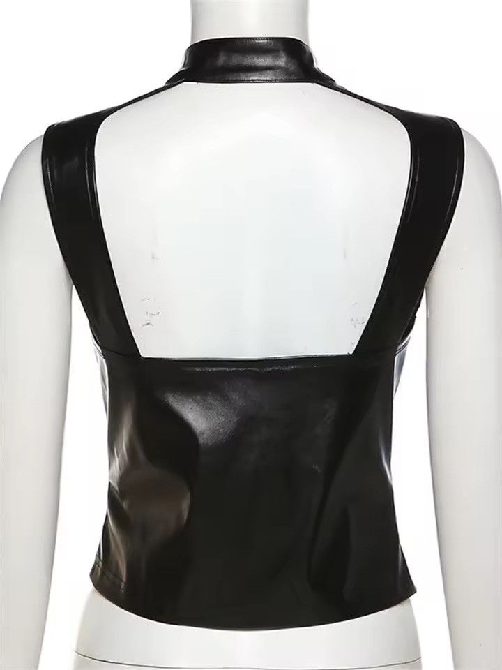 Japanese Brand Black PU Leather Zip-Up Vest - Sleek and Edgy Statement Size M / US 6-8 / IT 42-44 - 9 Thumbnail