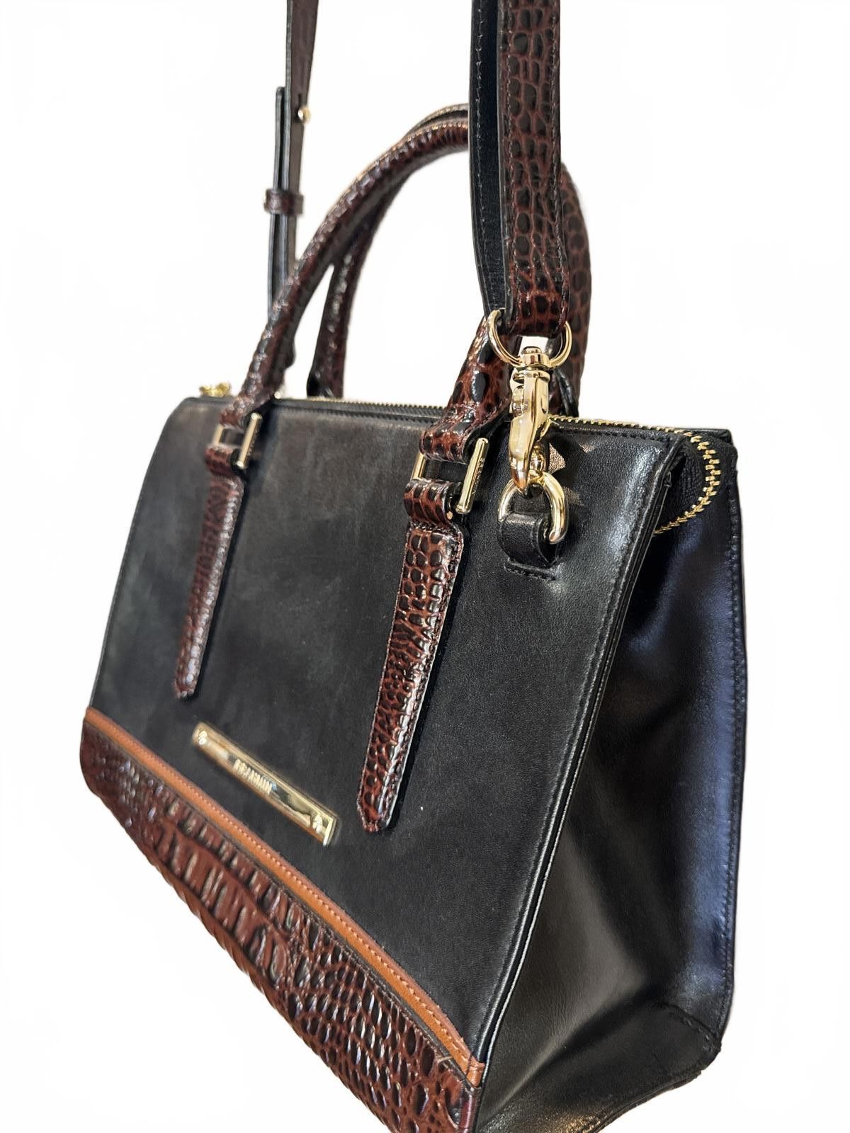 BRAHMIN Brahmin Black & Brown Croc-Embossed Leather Satchel Handbag Size ONE SIZE - 1 Thumbnail