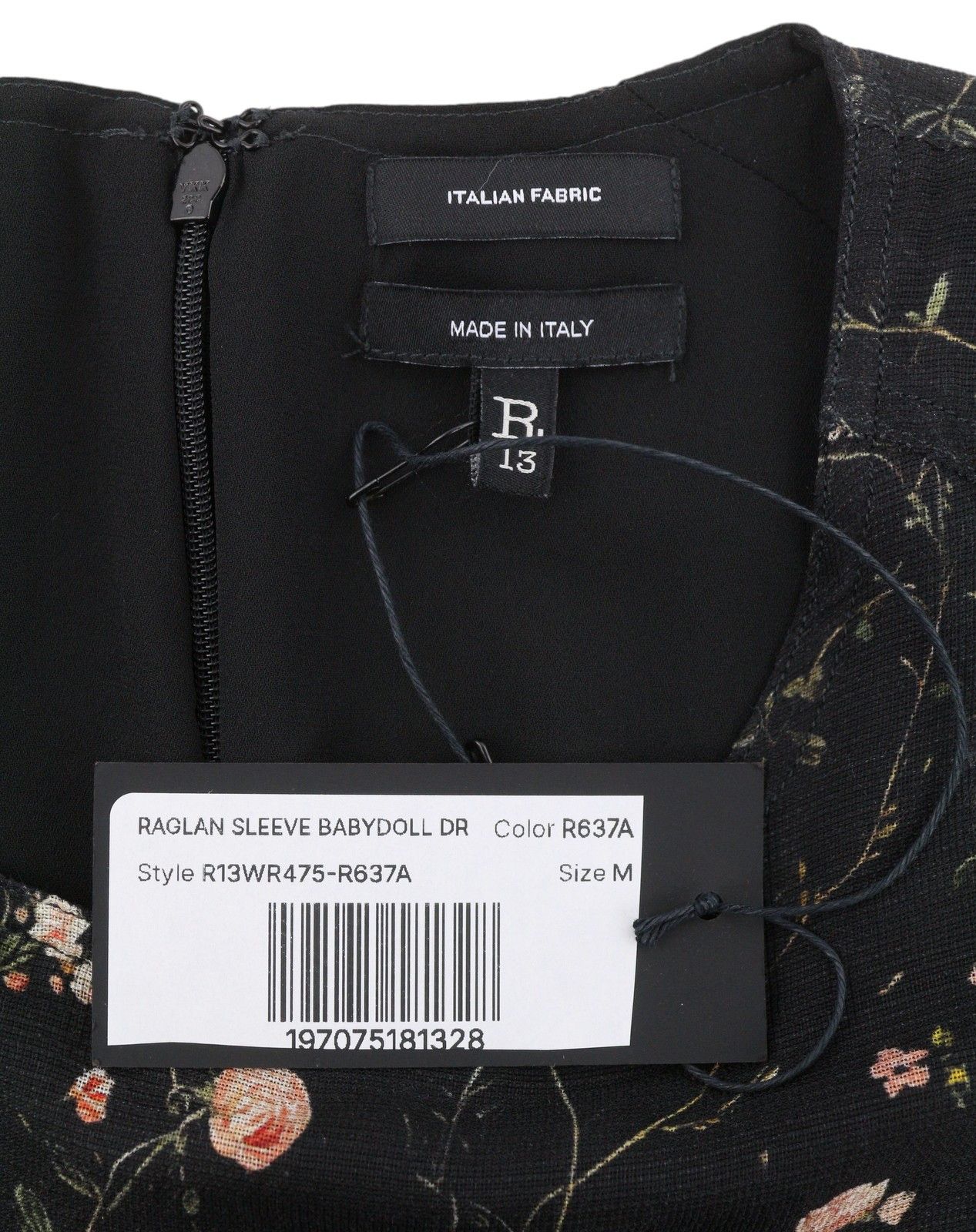 R13 RAGLAN SLEEVE BABYDOLL M Floral Black Wool Silk Dress 89921 Size M / US 6-8 / IT 42-44 - 8 Thumbnail