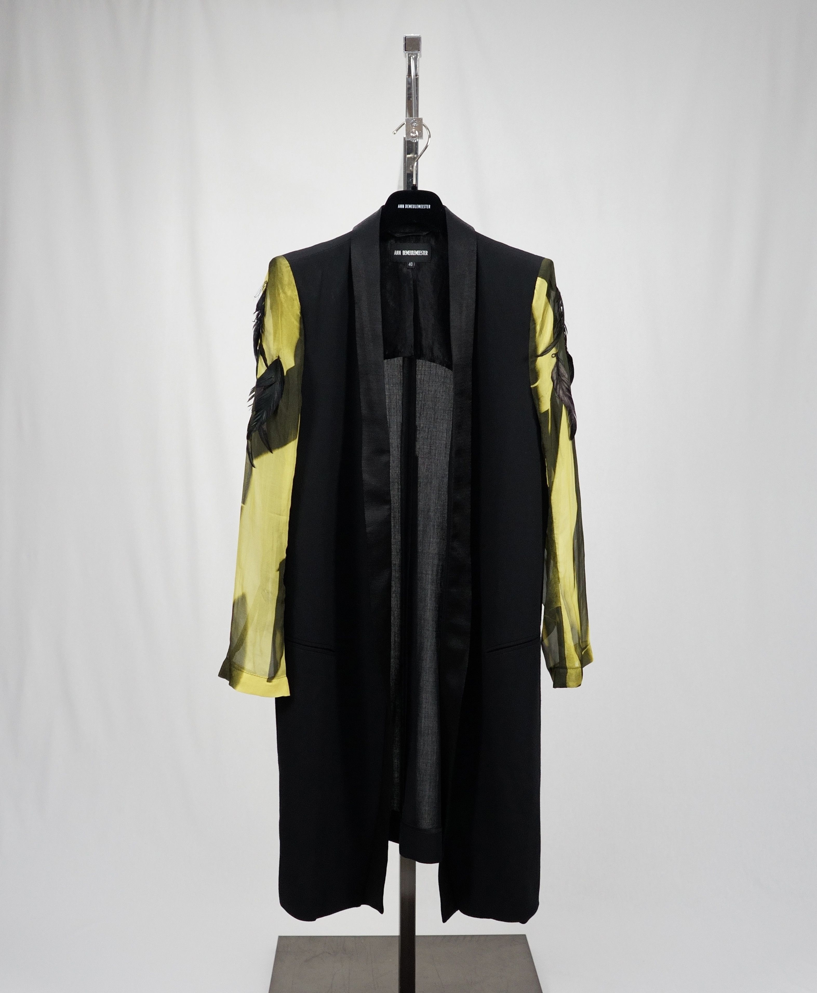 image of Ann Demeulemeester S/s 2016 Silk Coat With Feathers in Black, Women's (Size Small)