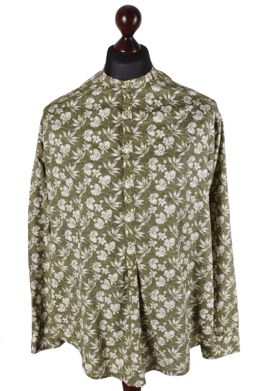THE GIGI The Gigi Green Floral Cotton Band Long Sleeve Shirt XL Size US XL / EU 56 / 4 - 1 Thumbnail