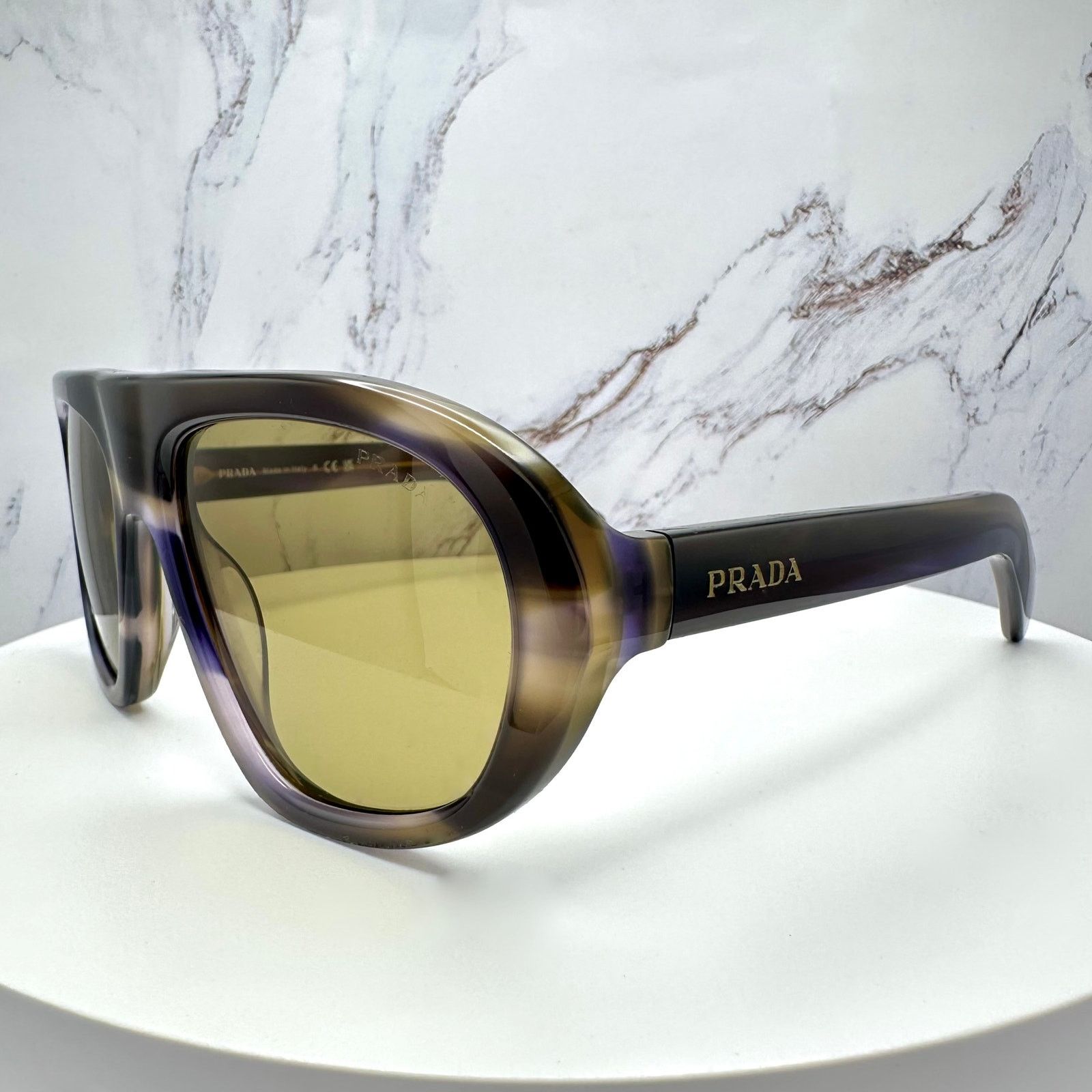 Prada New PRADA Sunglasses Brown Striped Laguna Aviator Shield Size ONE SIZE - 9 Thumbnail