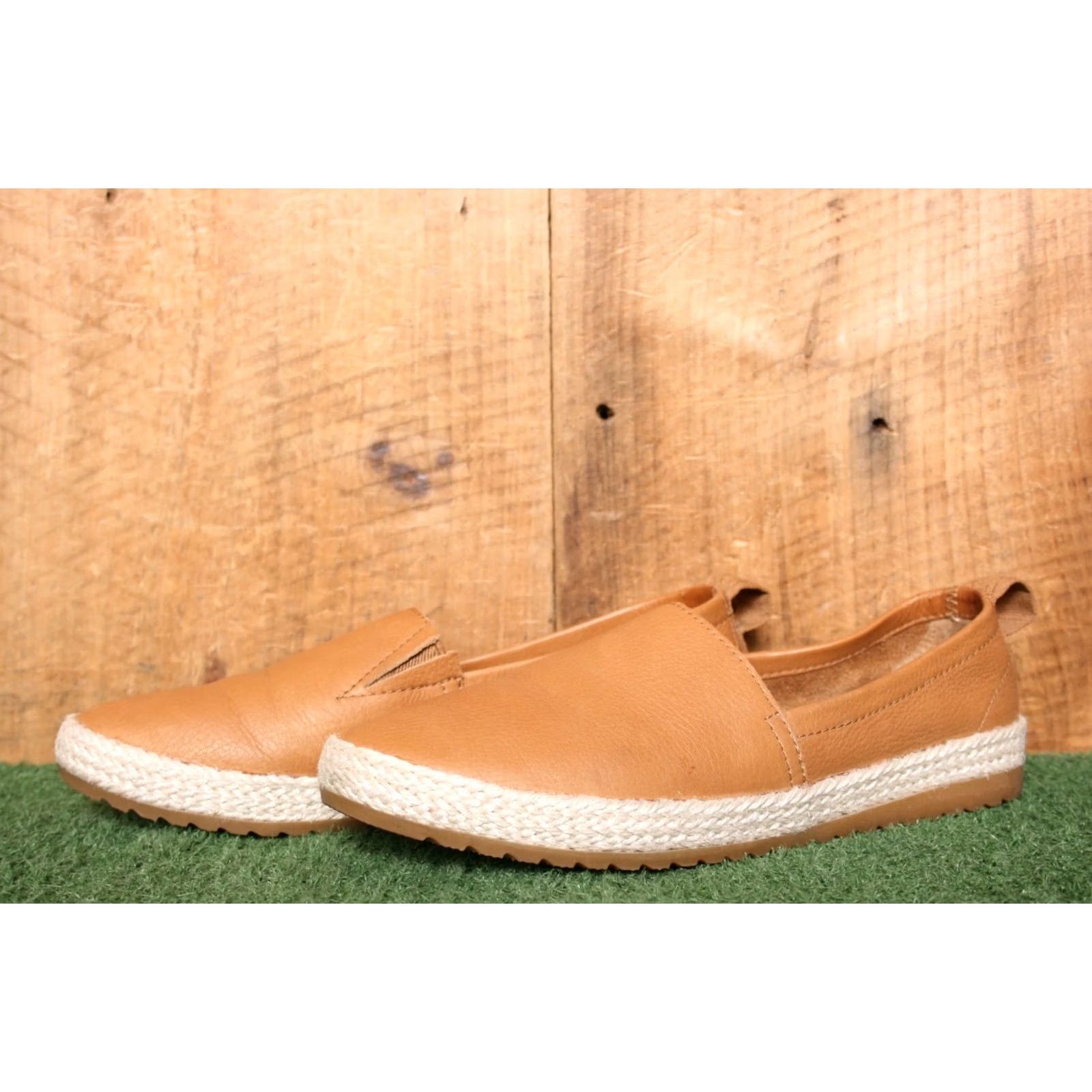 SOREL SOREL Ella Caramel Brown Leather Espadrille Loafers Sz. 6.5 Women Flat Slip On Jute Wrapped Upper Leather Style Loafer 37.5 Shp Brown Womens Size US 7 / IT 37 - 2 Thumbnail