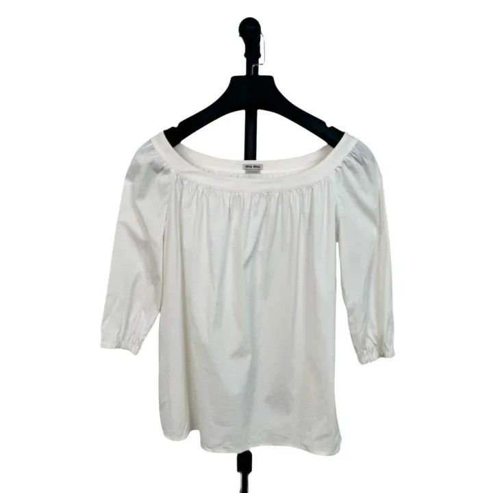 Miu Miu Miu Miu White Short Puff Sleeve Shirt 0079 Size M / US 6-8 / IT 42-44 - 1 Thumbnail