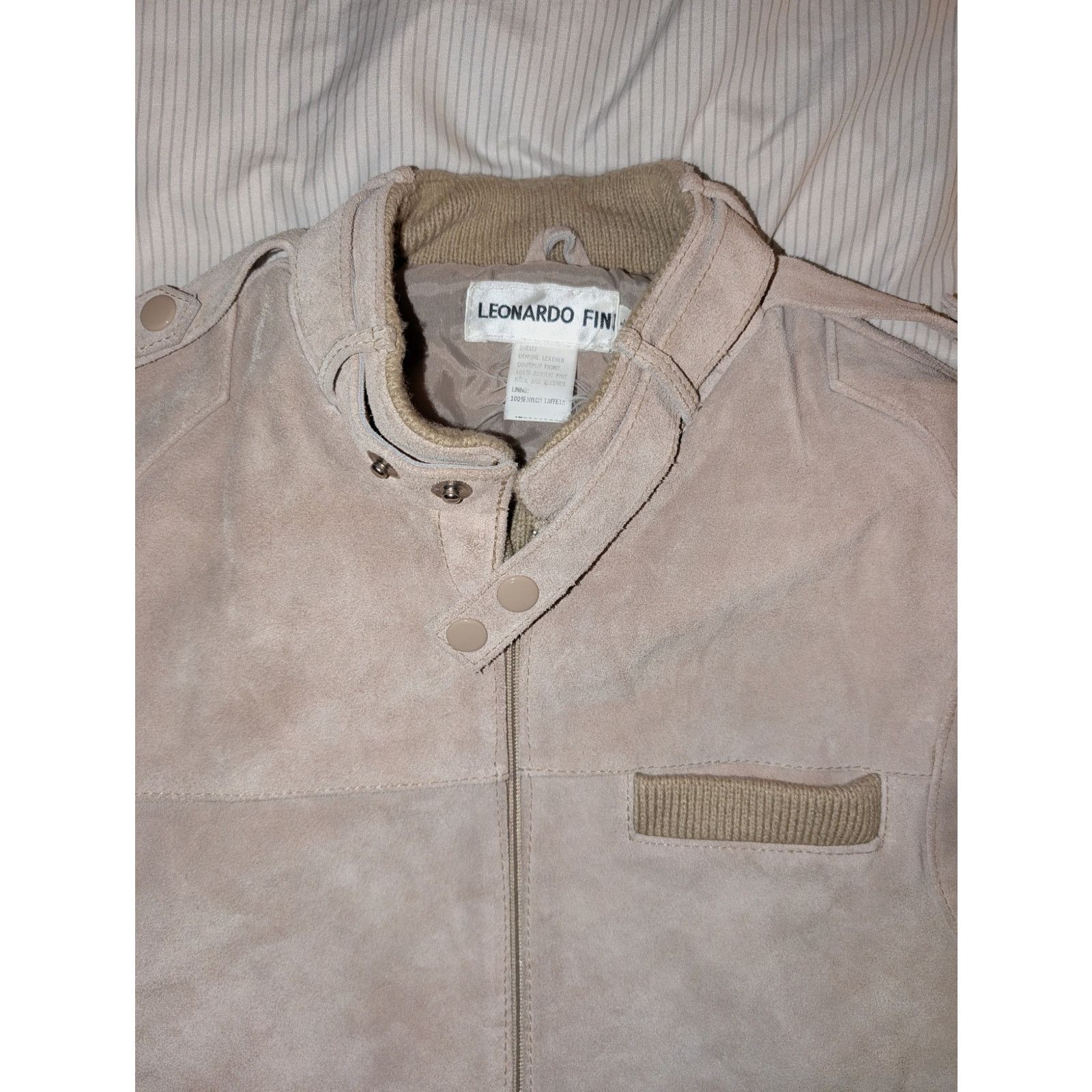 Members Only Vintage Leonardo Fini Suede Leather / Knitted Jacket Large Size US L / EU 52-54 / 3 - 2 Thumbnail
