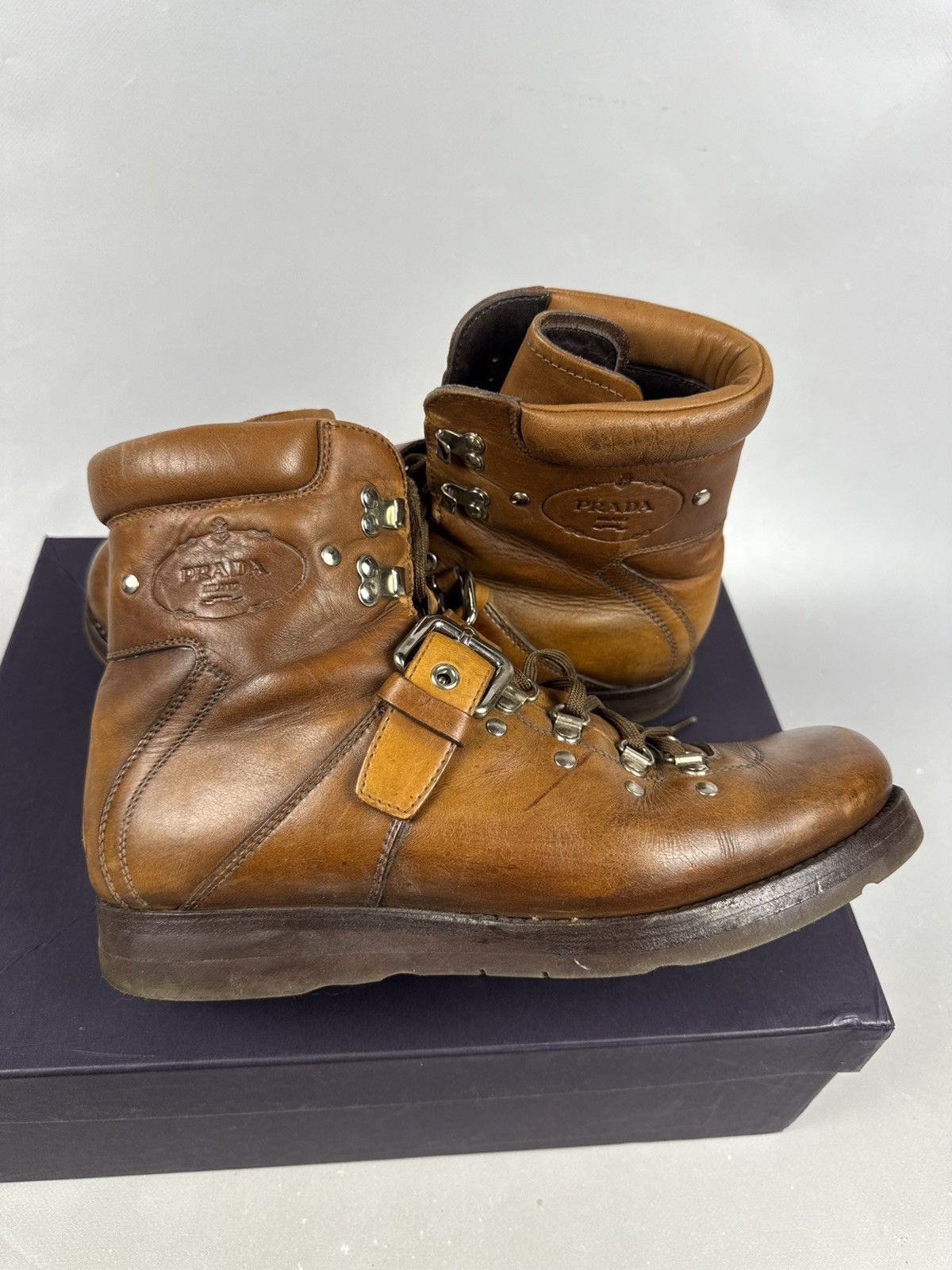 Prada Prada Milano Leather Hiking Boots Brown – Size 10 men Size US 10 / EU 43 - 4 Thumbnail