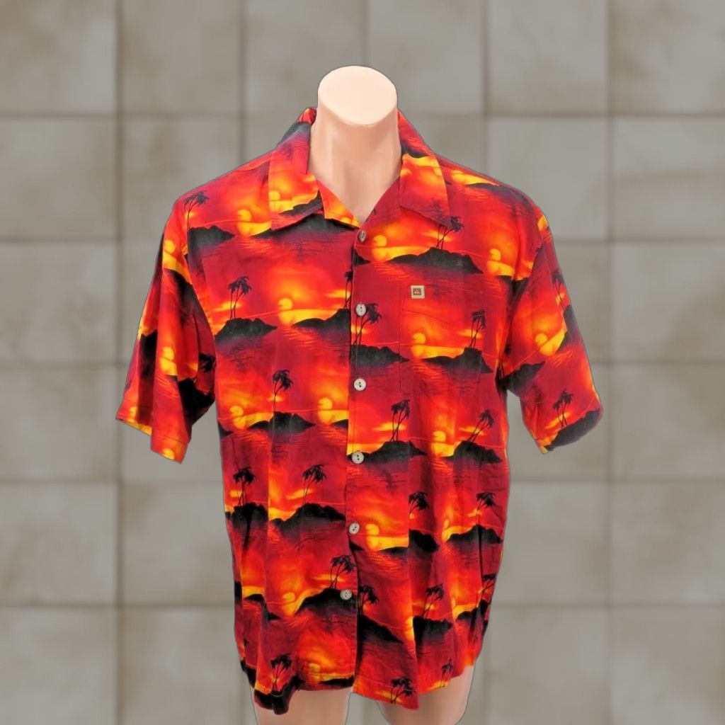 VTG Quiksilver 90s Button-Up Shirt Hawaiian Sunset Floral Collared Sz M Mens