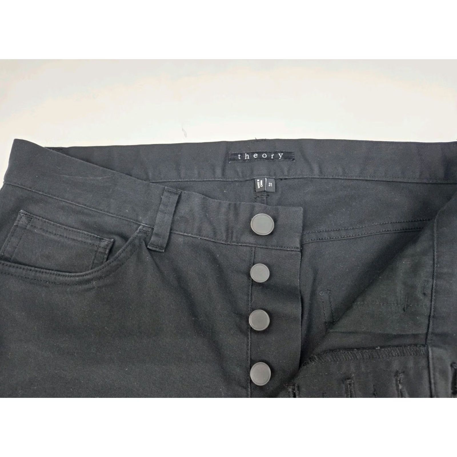 Theory Theory Mens Black Mid Rise Button Fly Pants 31/32 Size 31 Regular Straight 5-Pocket Chino Cotton Polyurethane City College Preppy Mens Size US 31 - 5 Thumbnail