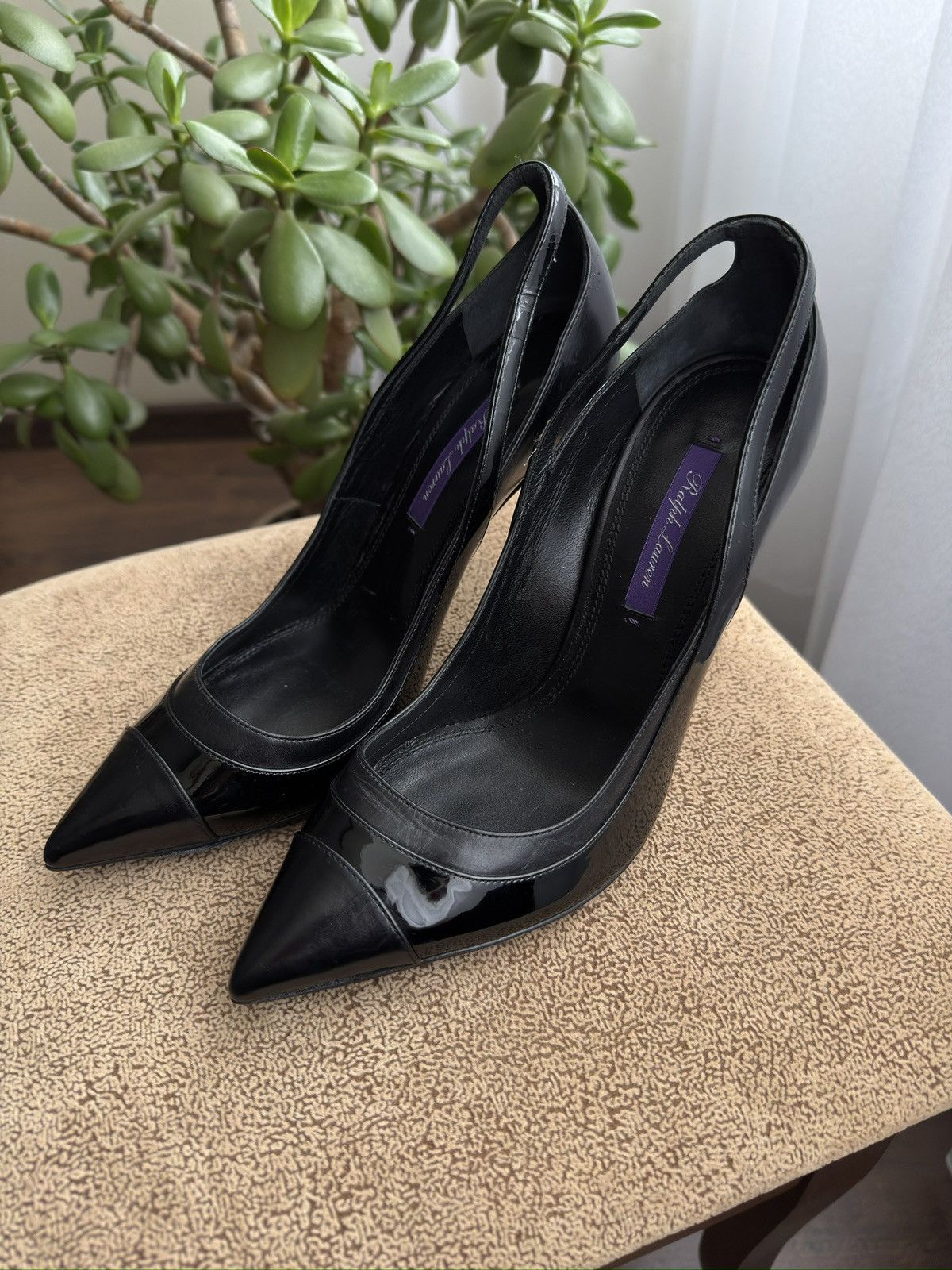 Ralph Lauren Purple Label Ralph Laurent Purple Label Black Leather Shoes Heels, Women's (Size 7)