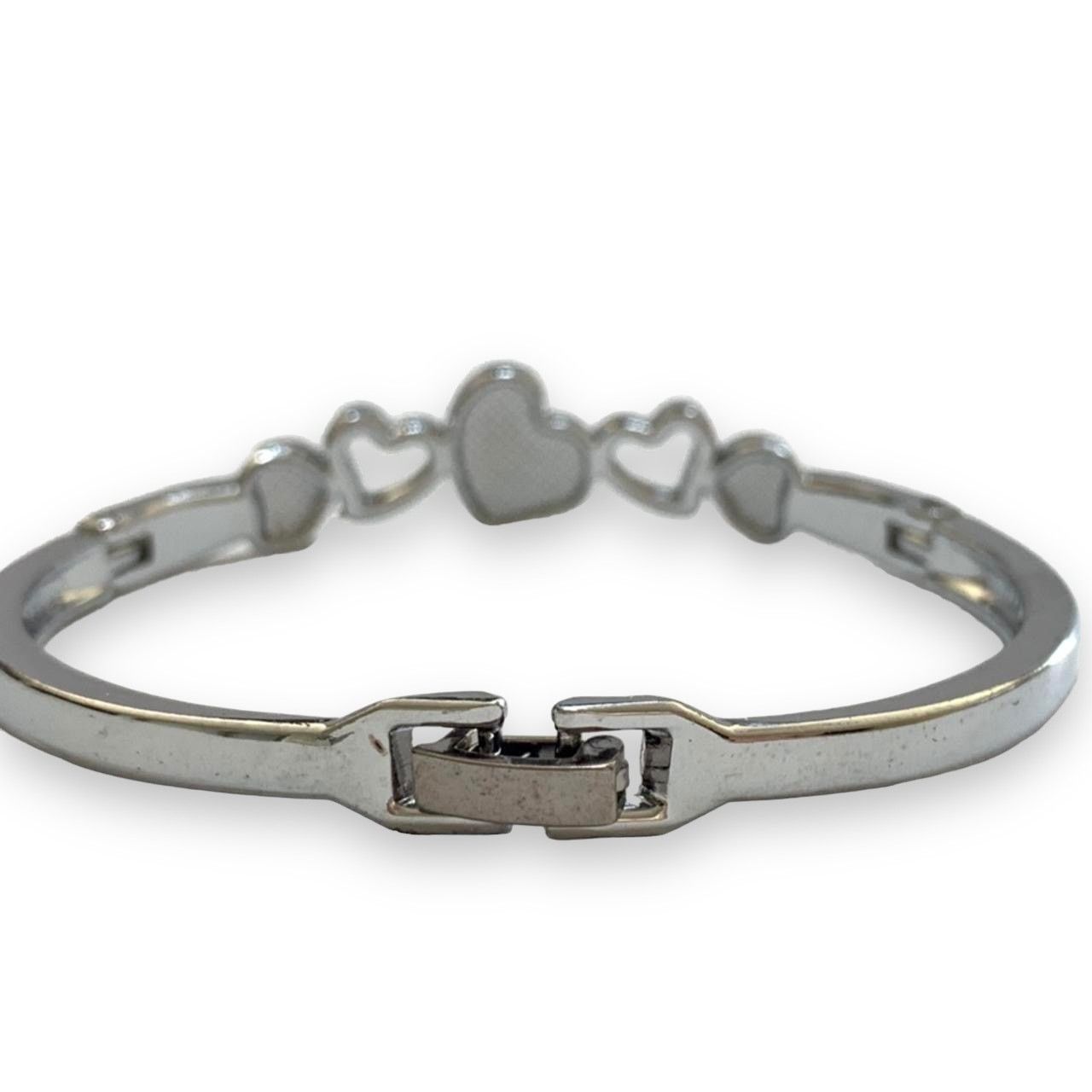 Other Silver Heart Rhinestone Bangle Bracelet Size ONE SIZE - 2 Thumbnail