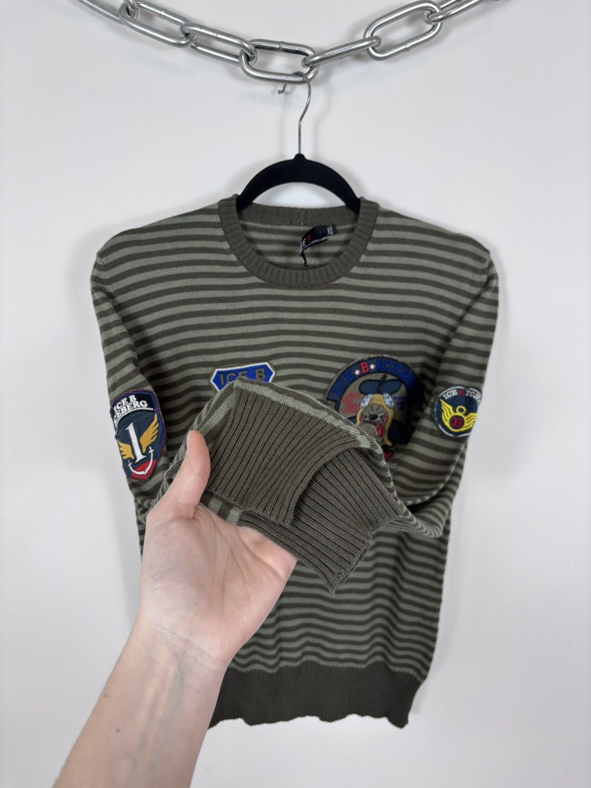 Iceberg Vintage Ice B Iceberg Men’s AirForce Khaki Wool Sweater Size US S / EU 44-46 / 1 - 9 Thumbnail
