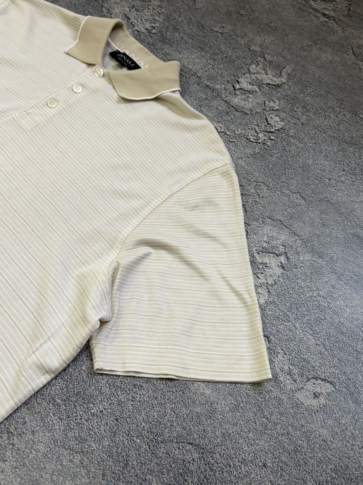 Canali CANALI Beige Striped 100% Cotton Polo Shirt 52 XL Italy Size US XL / EU 56 / 4 - 6 Thumbnail