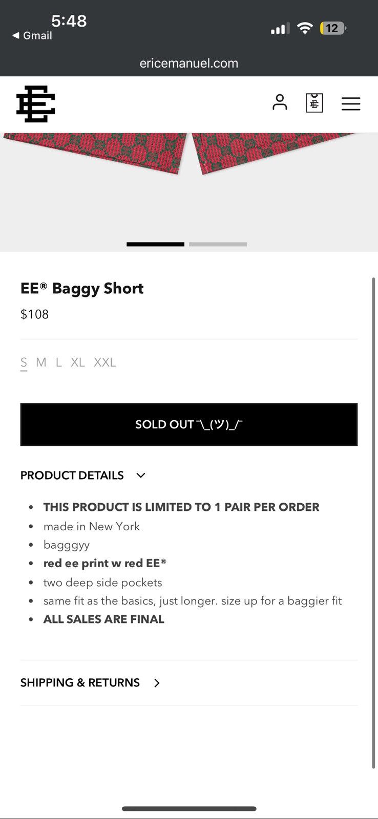 Eric Emanuel Eric Emanuel - Baggy Shorts - Large - Red EE Print Size US 34 / EU 50 - 5 Thumbnail