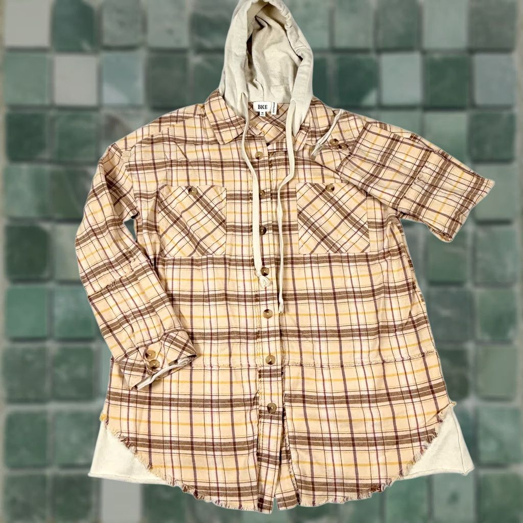 BKE VINTAGE BKE Boyfriend Shirt Jacket Shacket Plaid Hooded Flannel Button Front Shirt Jacket Size M / US 6-8 / IT 42-44 - 1 Thumbnail