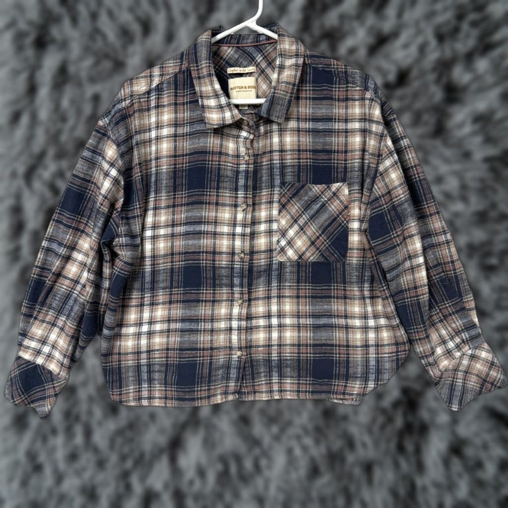 Scotch & Soda Scotch & Soda Womens XL Button-Up Shirt Plaid Flannel Blue Pink Tan Cream Long Sleeve Casual Vintage Grunge Size XL / US 12-14 / IT 48-50 - 1 Thumbnail