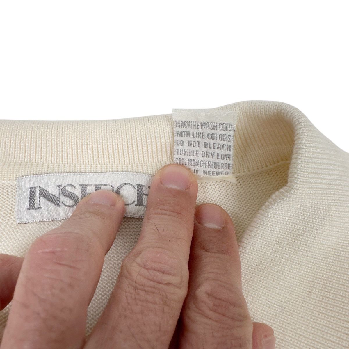 Vintage Vintage INSERCH Knit Polo Shirt Cream Geometric Pattern 90s Size US L / EU 52-54 / 3 - 5 Thumbnail