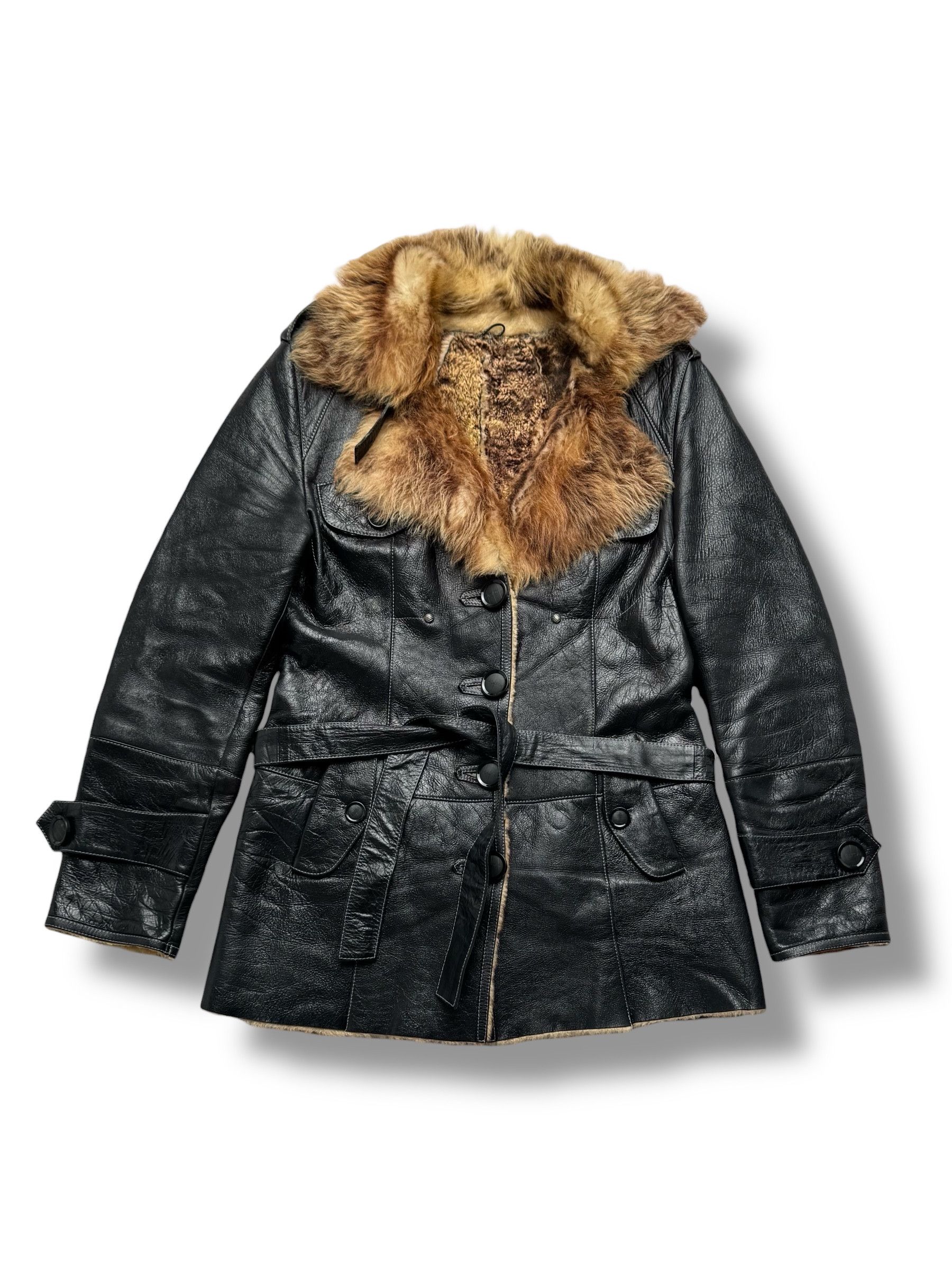 Vintage 90's Real Sheepskin Coat With Belt(V407) Size L / US 10 / IT 46 - 1 Thumbnail
