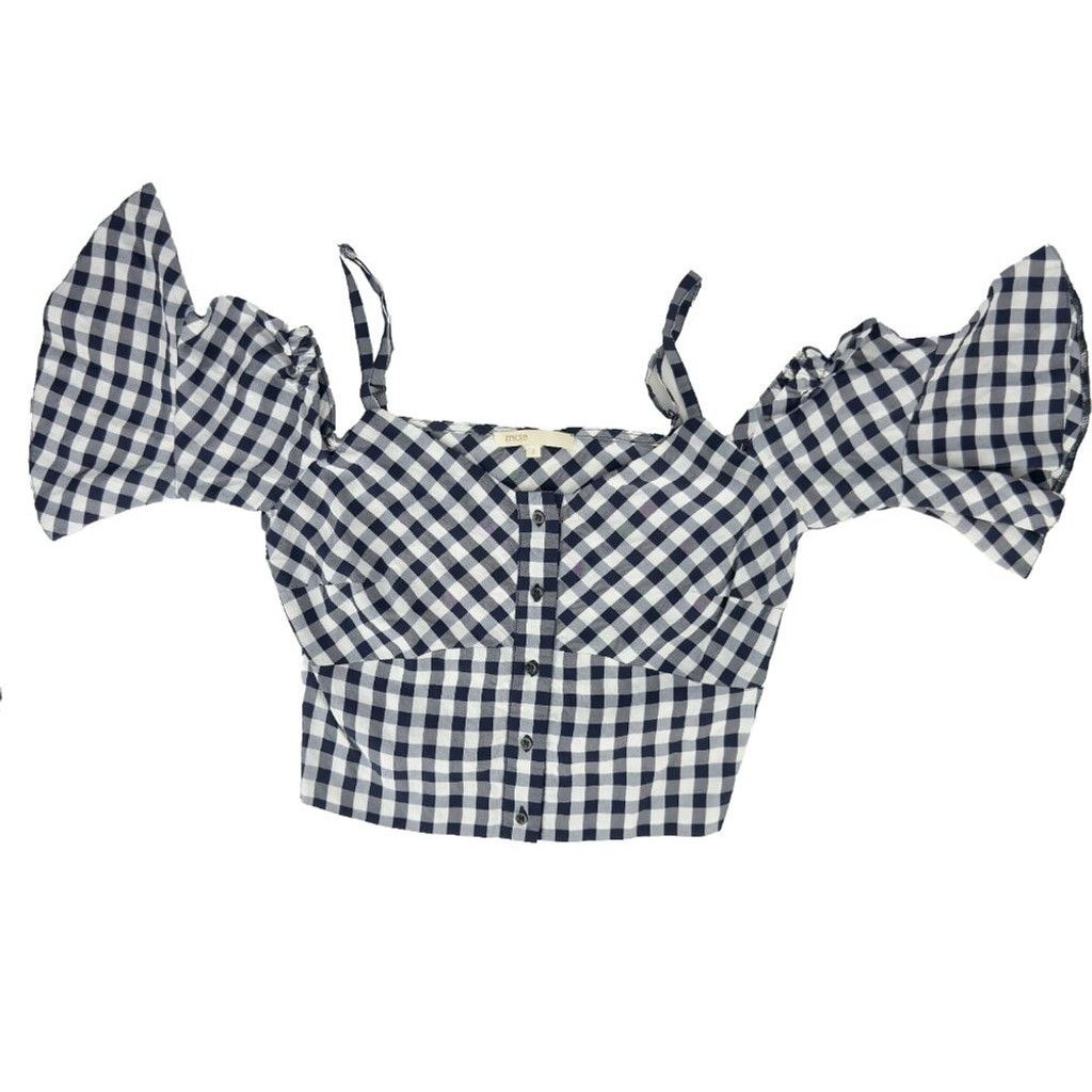 Maje MAJE Lapri Gingham Cropped Off Shoulder Checkered Top 1 / S Size XS / US 0-2 / IT 36-38 - 4 Thumbnail