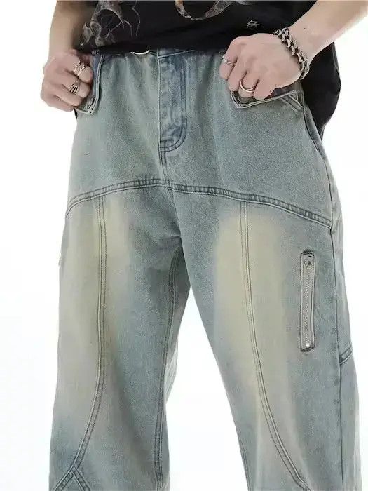 Japanese Brand Topstitched Seam Baggy Jeans Men Size US 31 - 6 Thumbnail