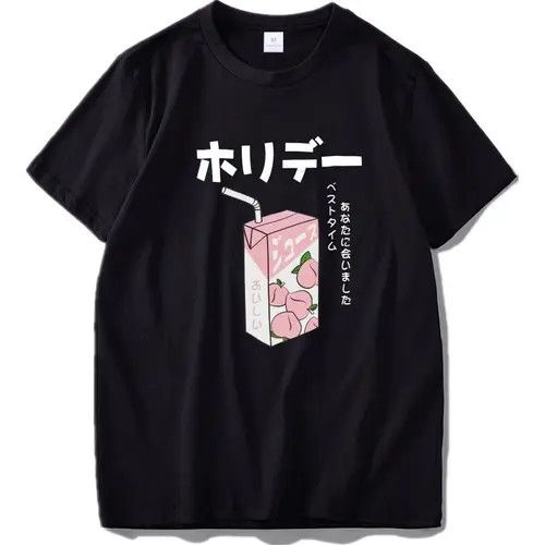 image of Cotton T Shirt Japanese Anime Cute Kawaii Cartoon in Black, Men's (Size XL)