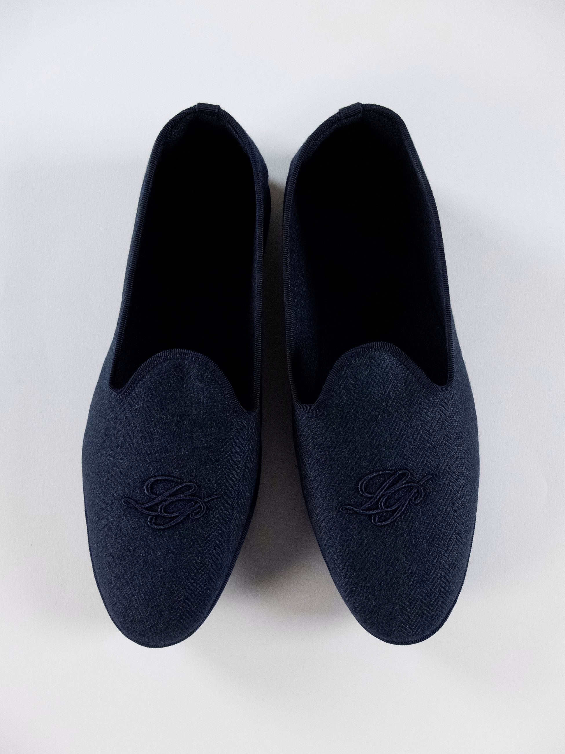 LORO PIANA Venice blue anagram emboidered cashmere slippers