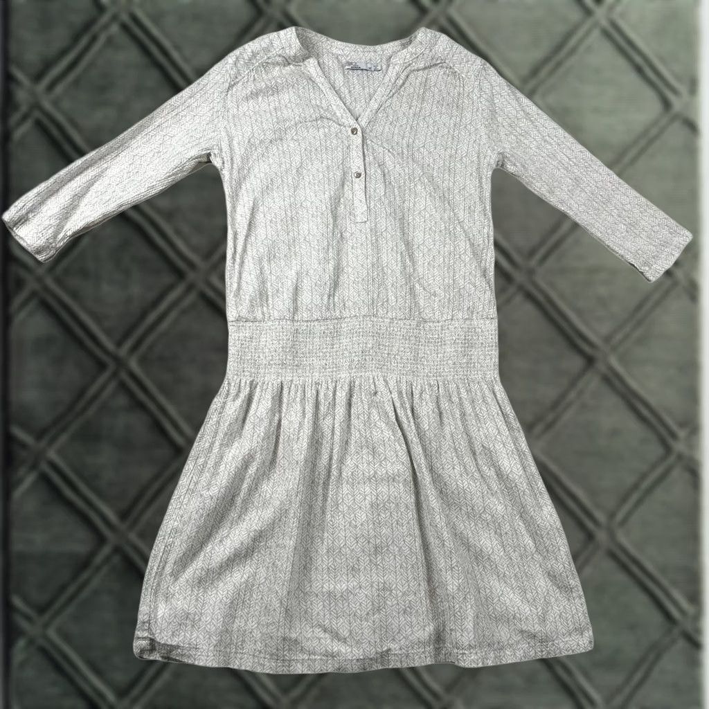 Prana Prana Dress Womens M Drop Waist Rouched V Neck Geometric Cotton 3/4 Sleeve Knee Dress Size M / US 6-8 / IT 42-44 - 1 Thumbnail