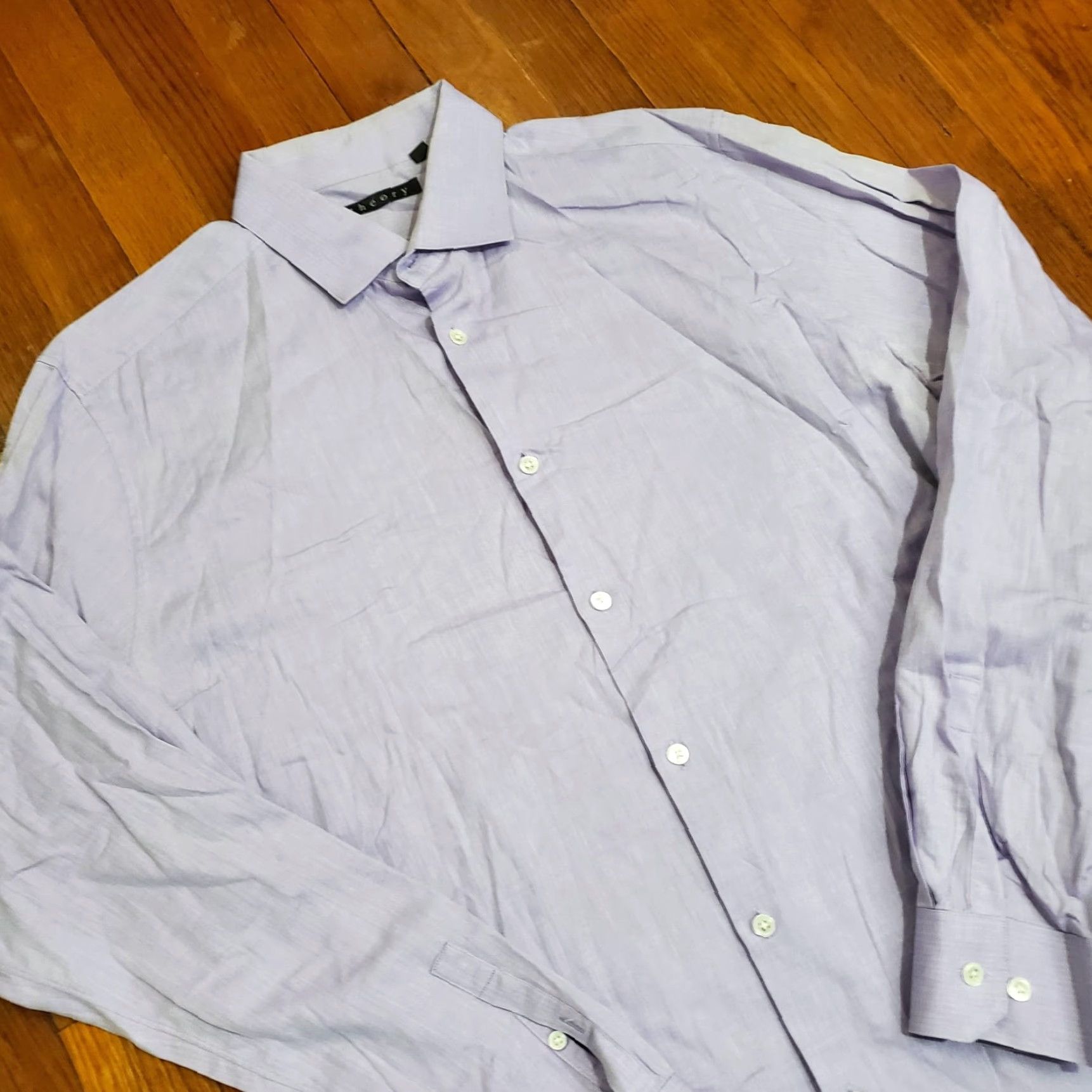 Theory Theory Shirt Mens 16.5 34/35 Purple Herringbone Dress Button Front Long Sleeve Size 42R - 3 Thumbnail